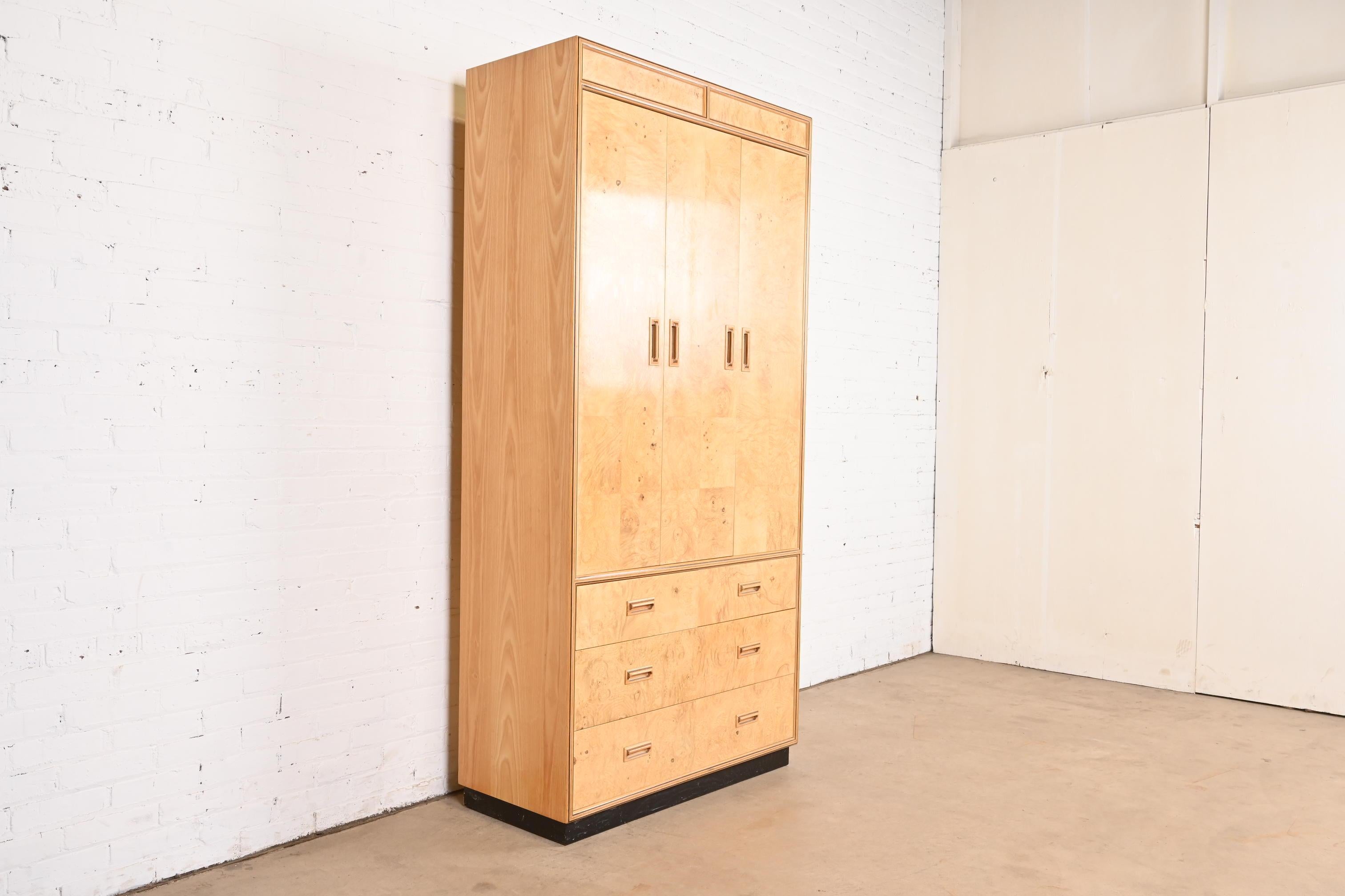 Late 20th Century Milo Baughman Style Burl Wood Armoire Dresser or Cabinet by Henredon