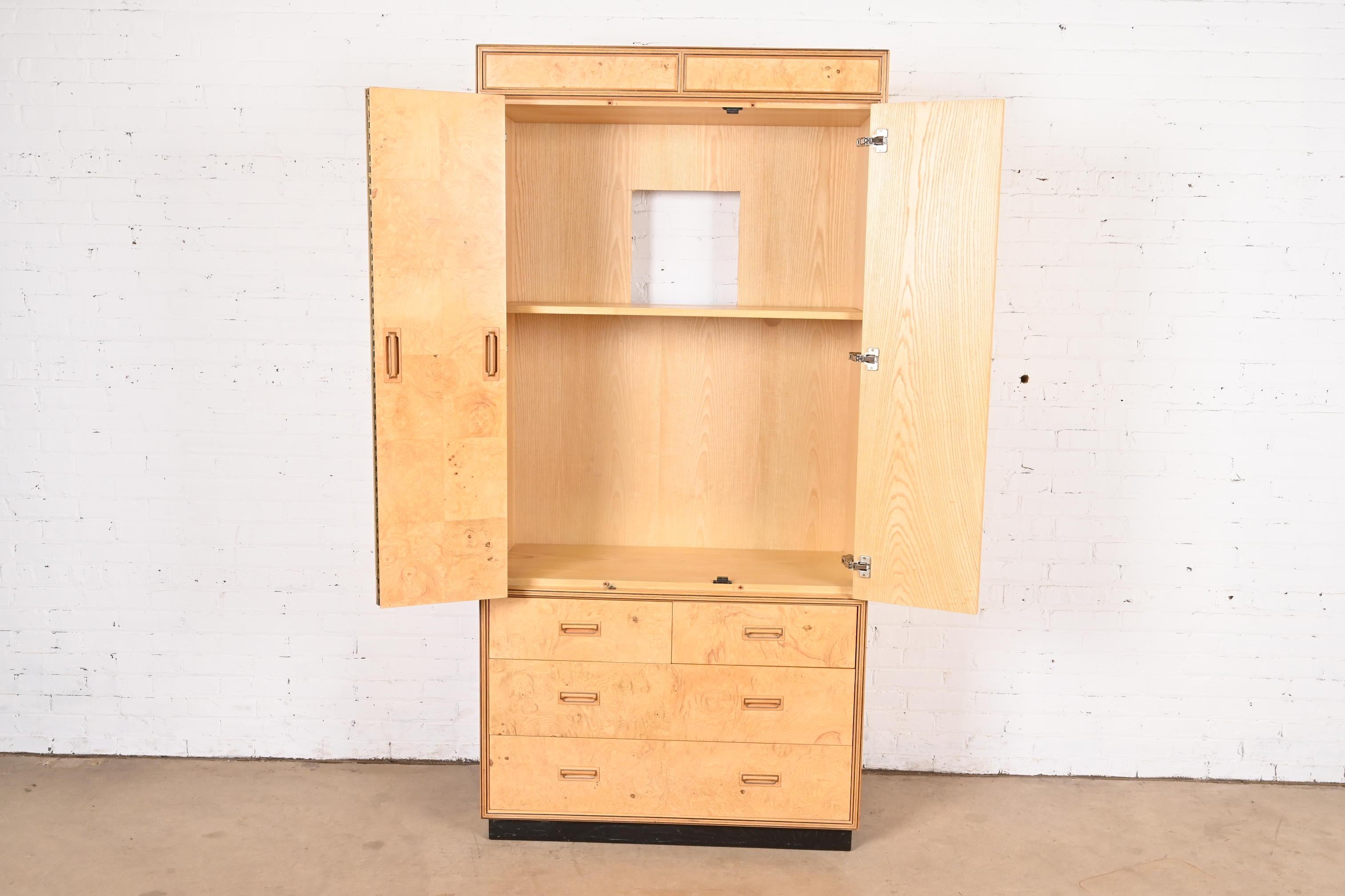 Ash Milo Baughman Style Burl Wood Armoire Dresser or Cabinet by Henredon
