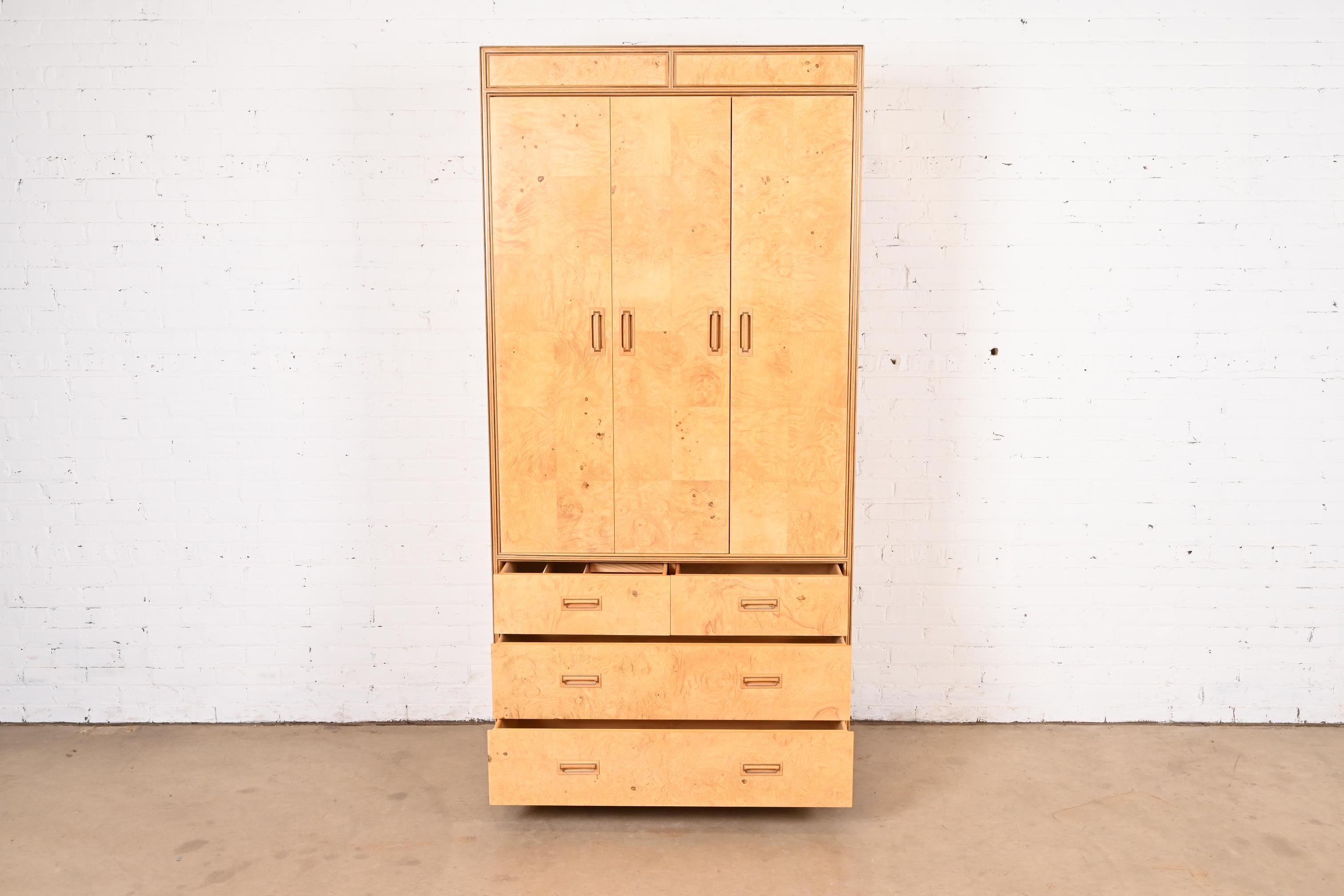 Milo Baughman Style Burl Wood Armoire Dresser or Cabinet by Henredon 2