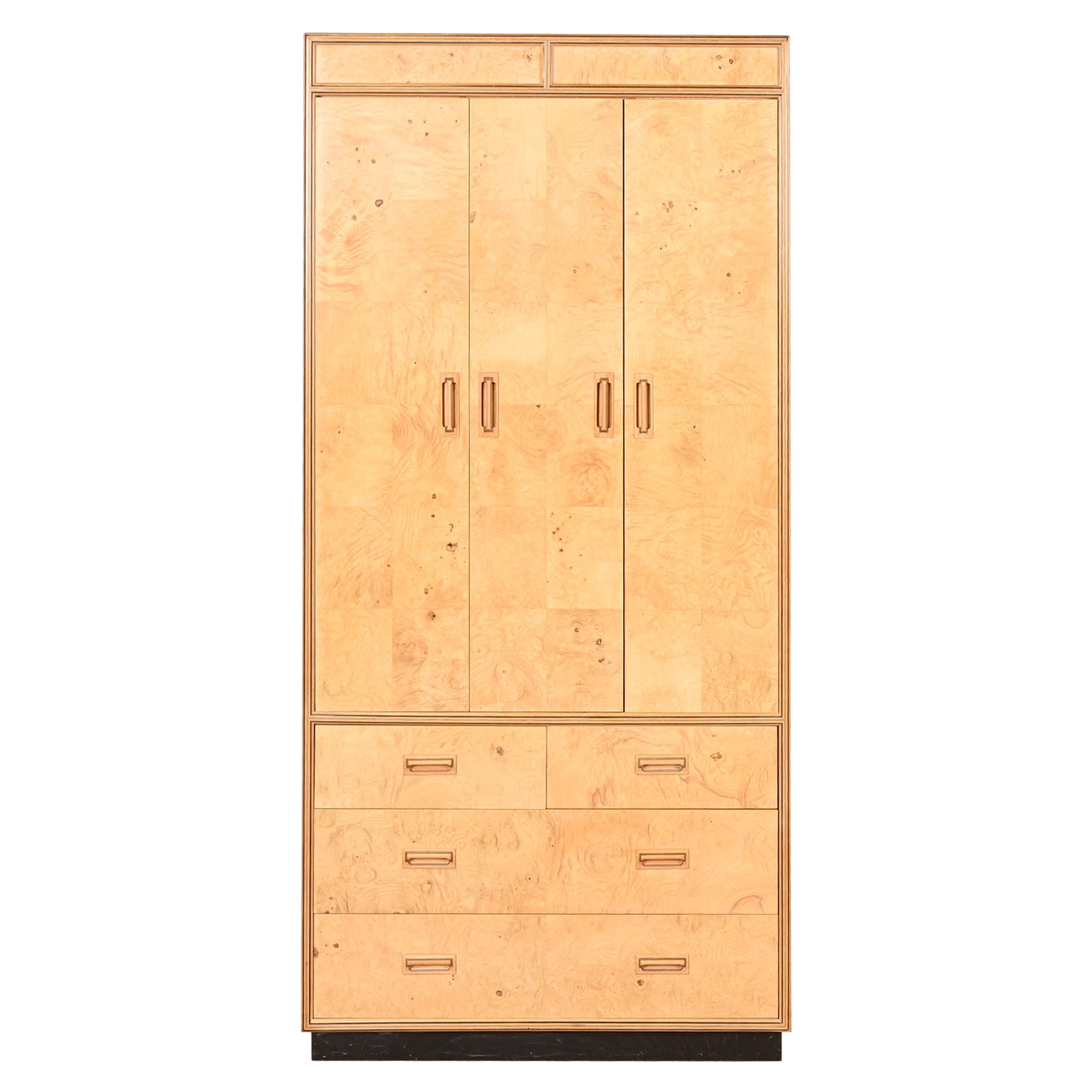 Milo Baughman Style Burl Wood Armoire Dresser or Cabinet by Henredon