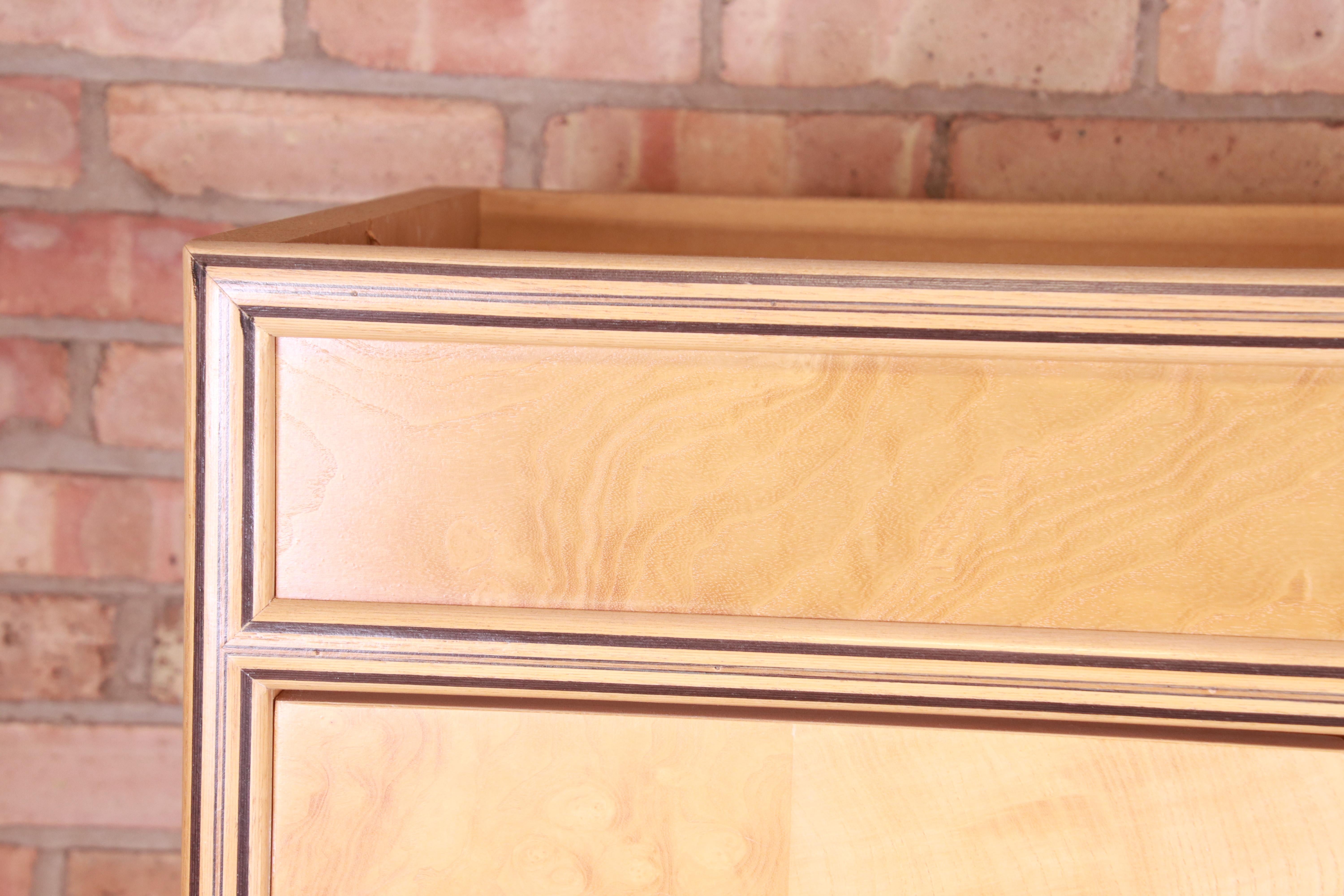 Milo Baughman Style Burl Wood Armoire Dressers by Henredon, Pair 4