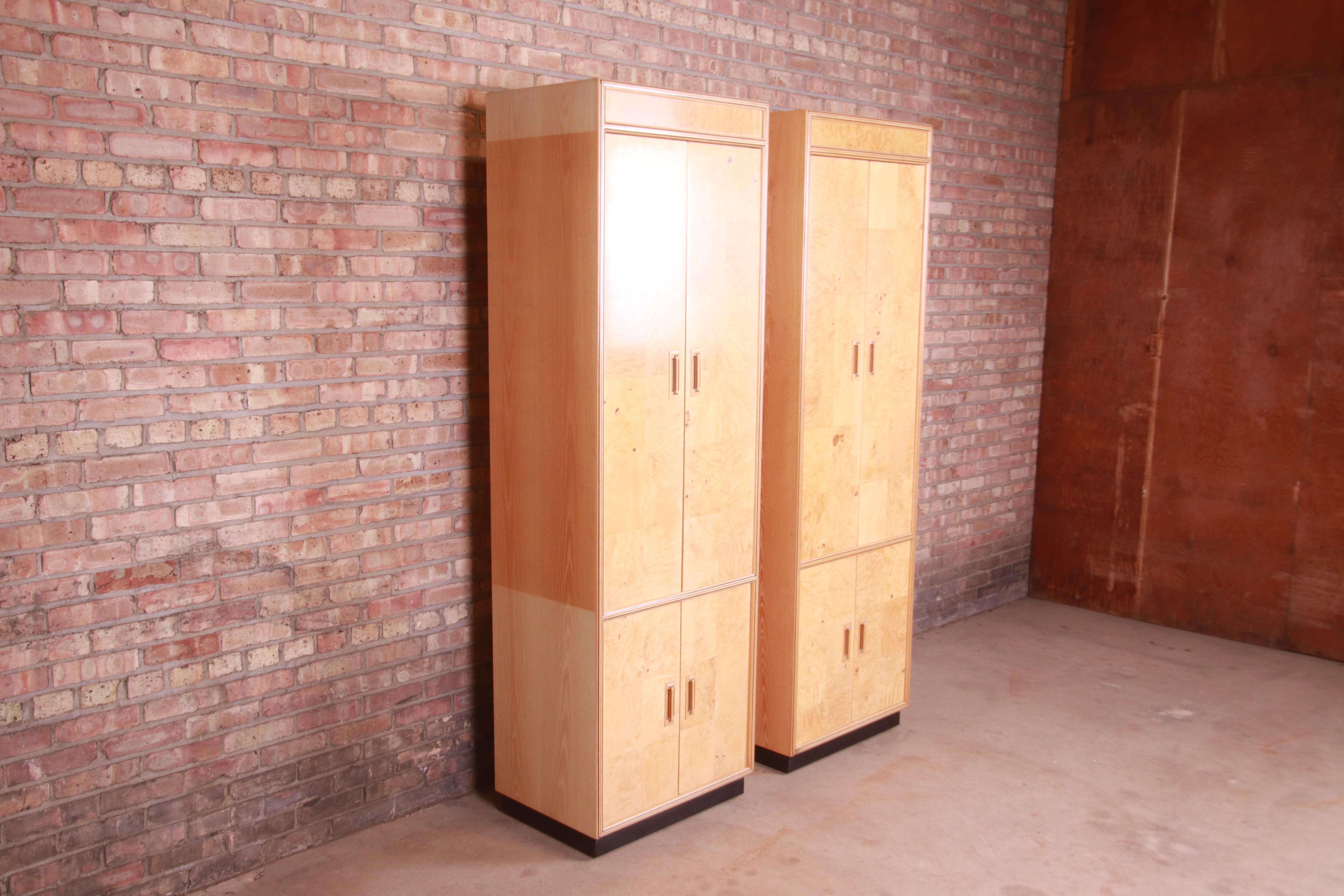 Milo Baughman Style Burl Wood Armoire Dressers by Henredon, Pair In Good Condition In South Bend, IN