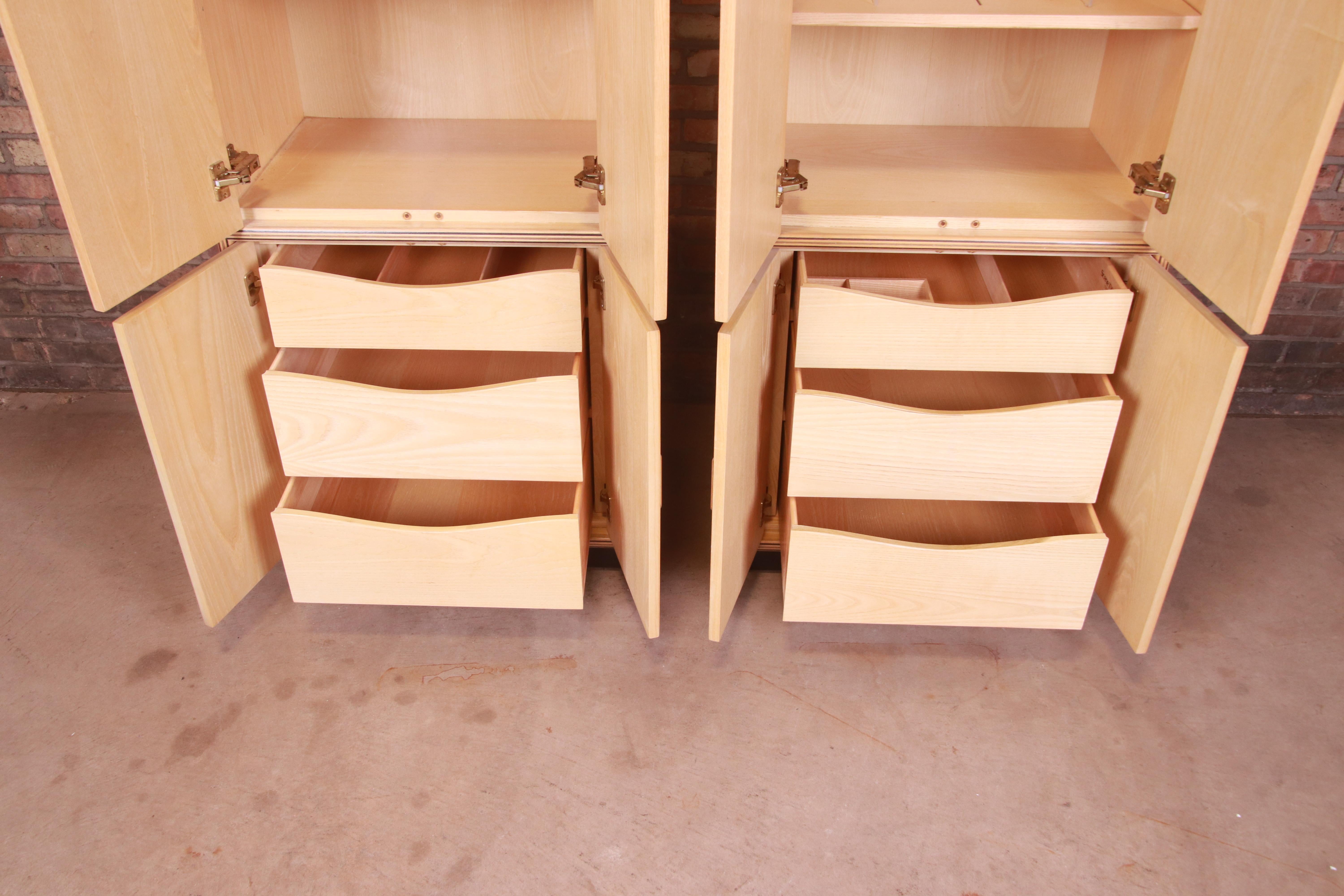 Milo Baughman Style Burl Wood Armoire Dressers by Henredon, Pair 1