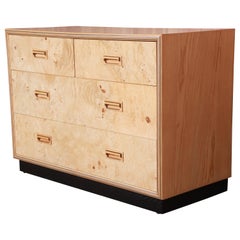 Milo Baughman Style Burl Wood Bachelor Chest by Henredon, Newly Refinished