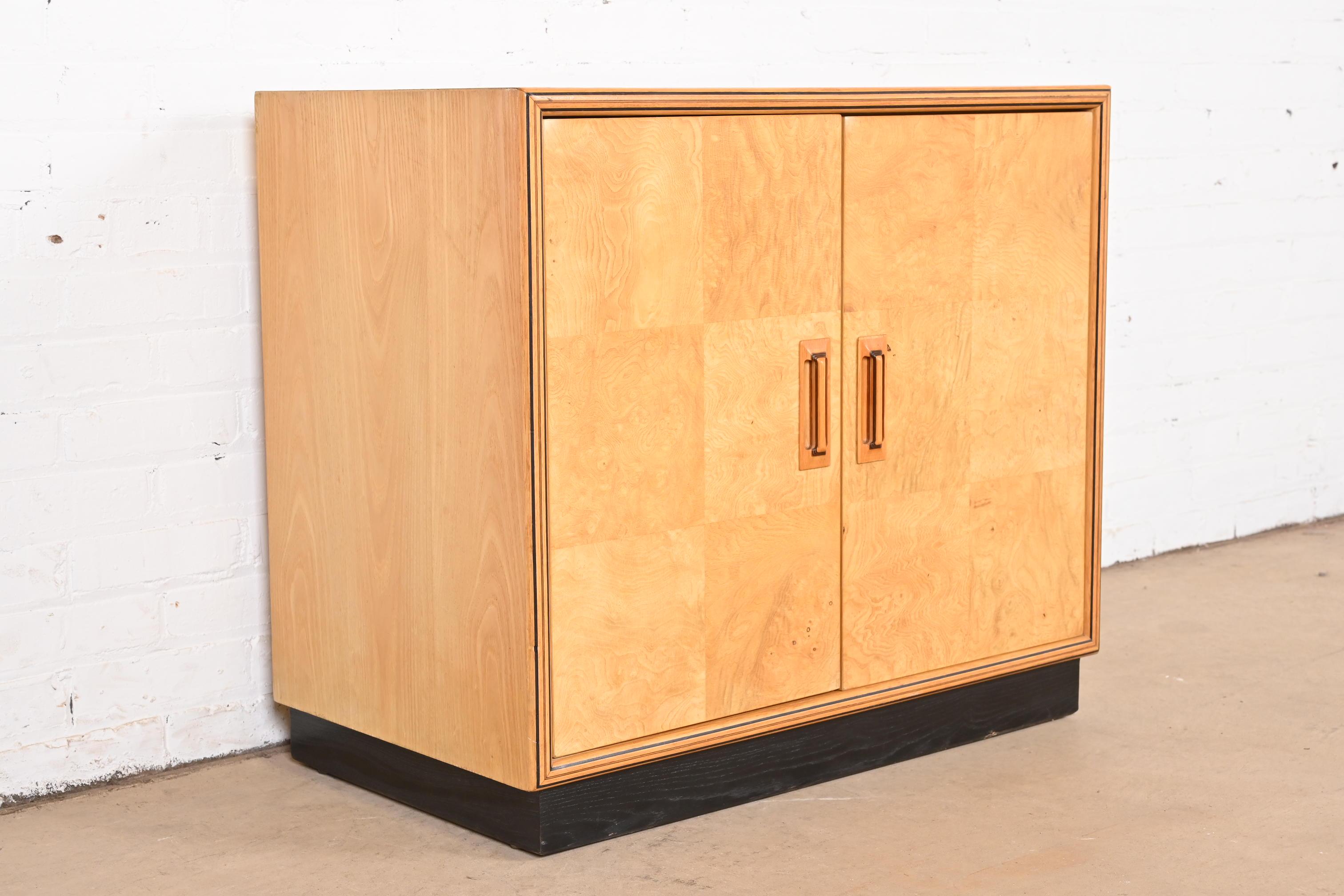 Late 20th Century Milo Baughman Style Burl Wood Bar Cabinet by Henredon For Sale