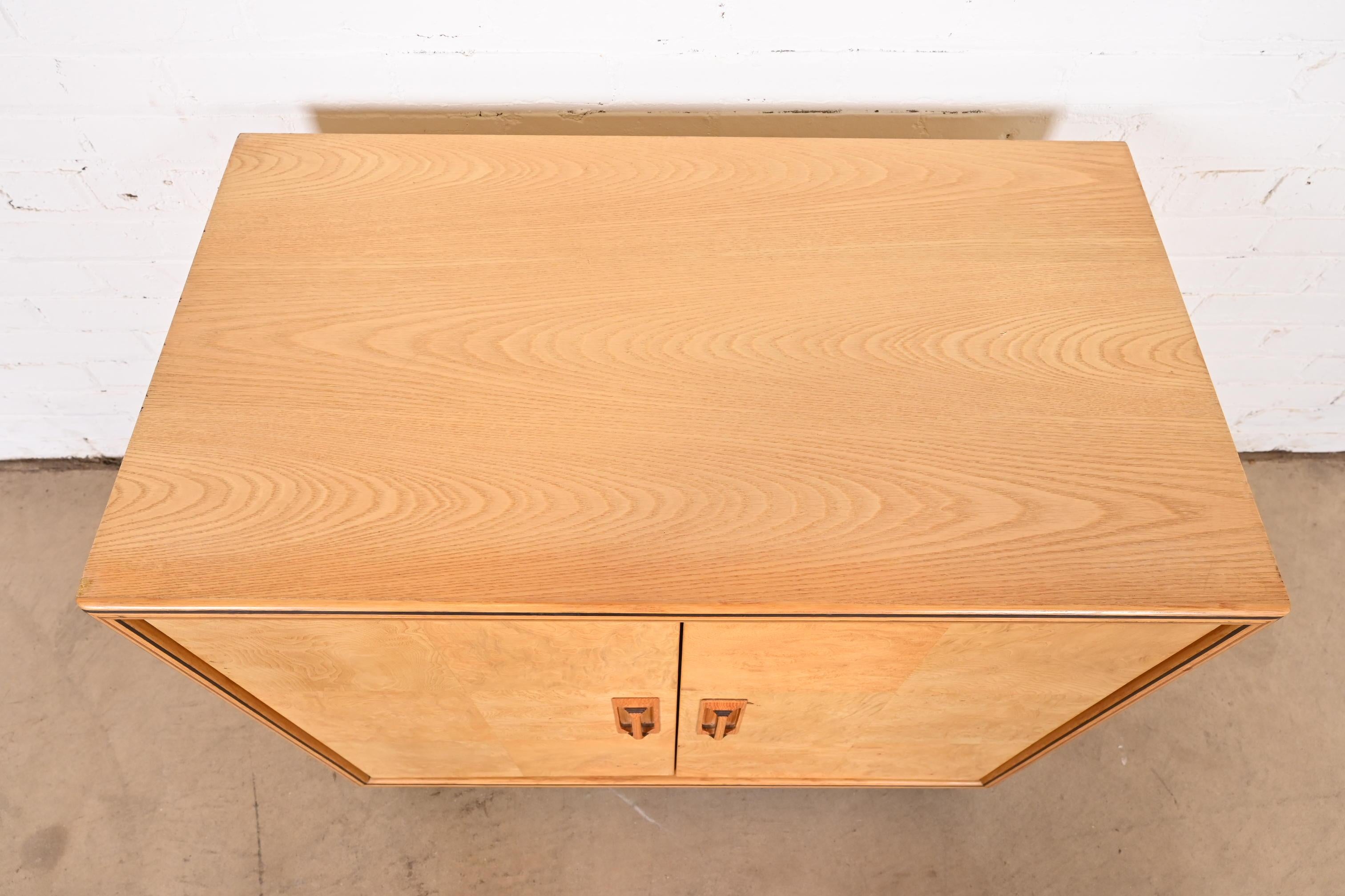 Milo Baughman Style Burl Wood Bar Cabinet by Henredon For Sale 2