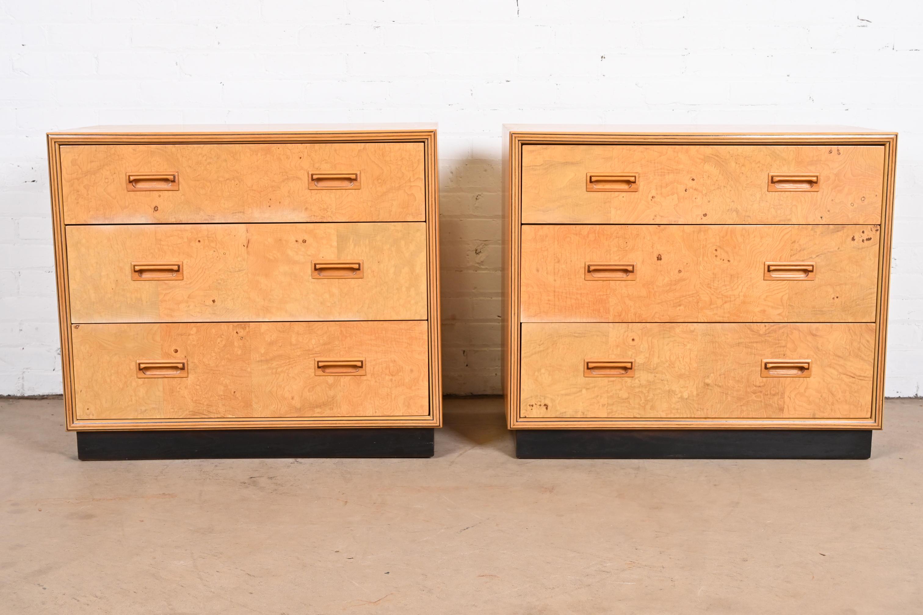 A gorgeous pair of Milo Baughman style Mid-Century Modern three-drawer nightstands or bachelor chests

By Henredon, 