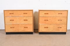 Milo Baughman Style Burl Wood Bedside Chests by Henredon, Pair