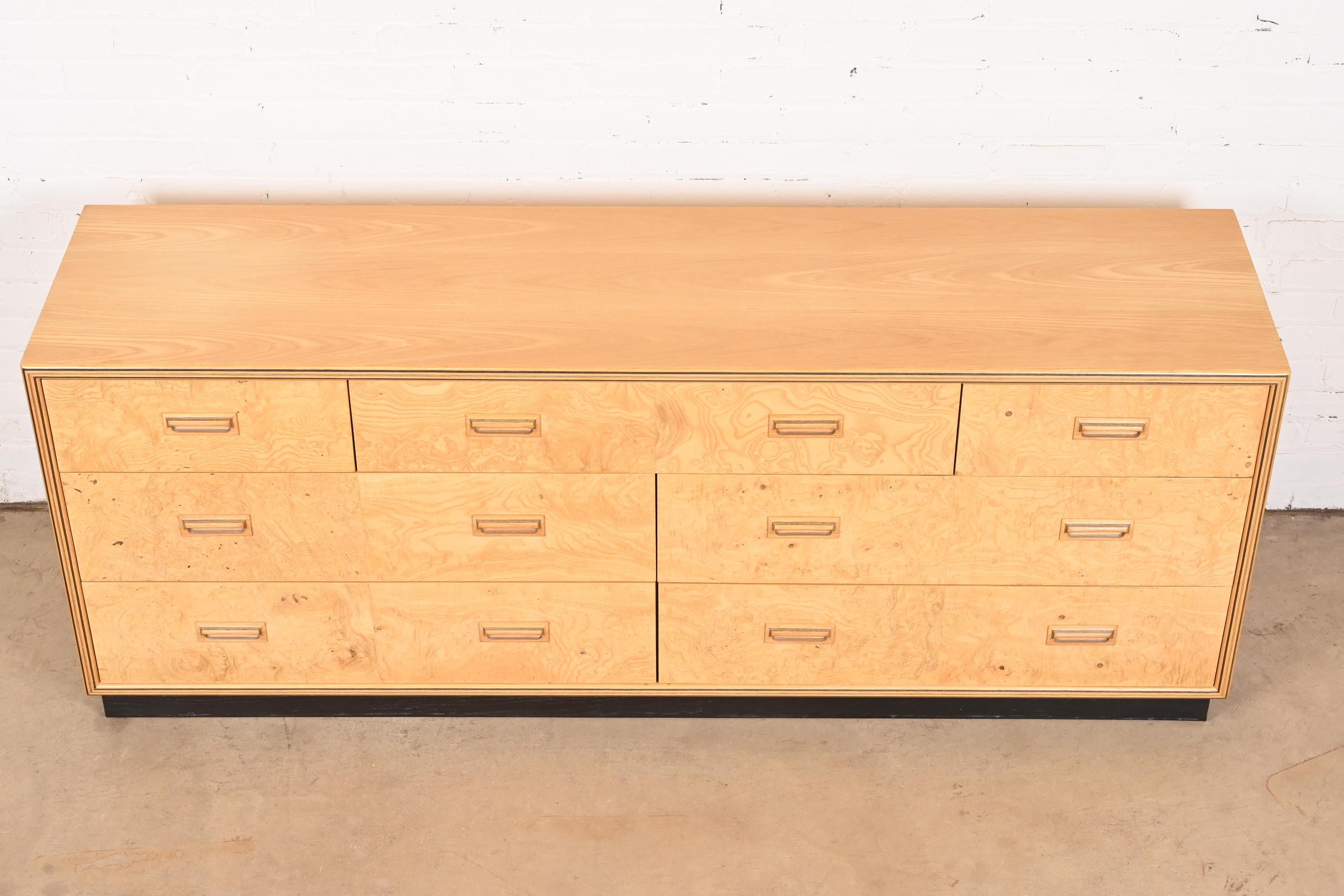 Milo Baughman Style Burl Wood Dresser or Credenza by Henredon For Sale 4