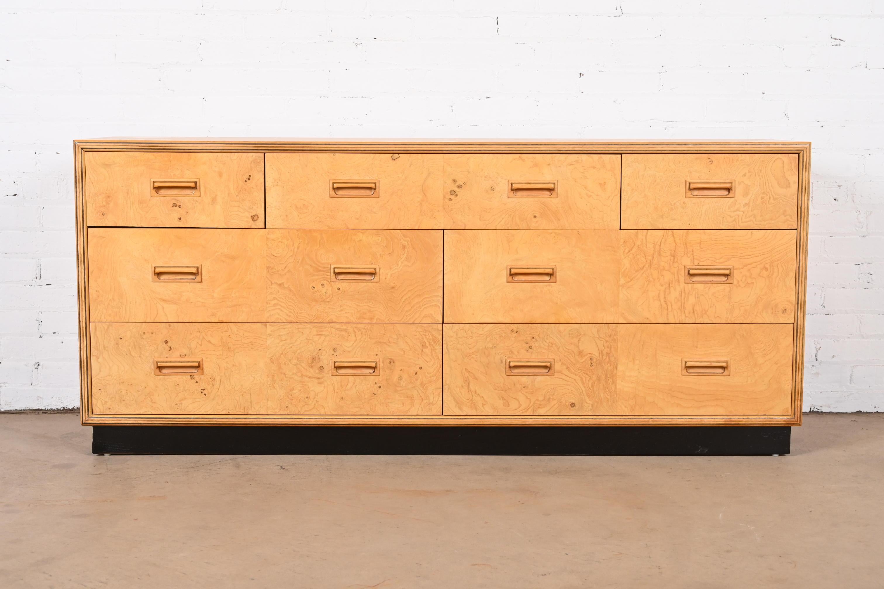 Mid-Century Modern Milo Baughman Style Burl Wood Dresser or Credenza by Henredon