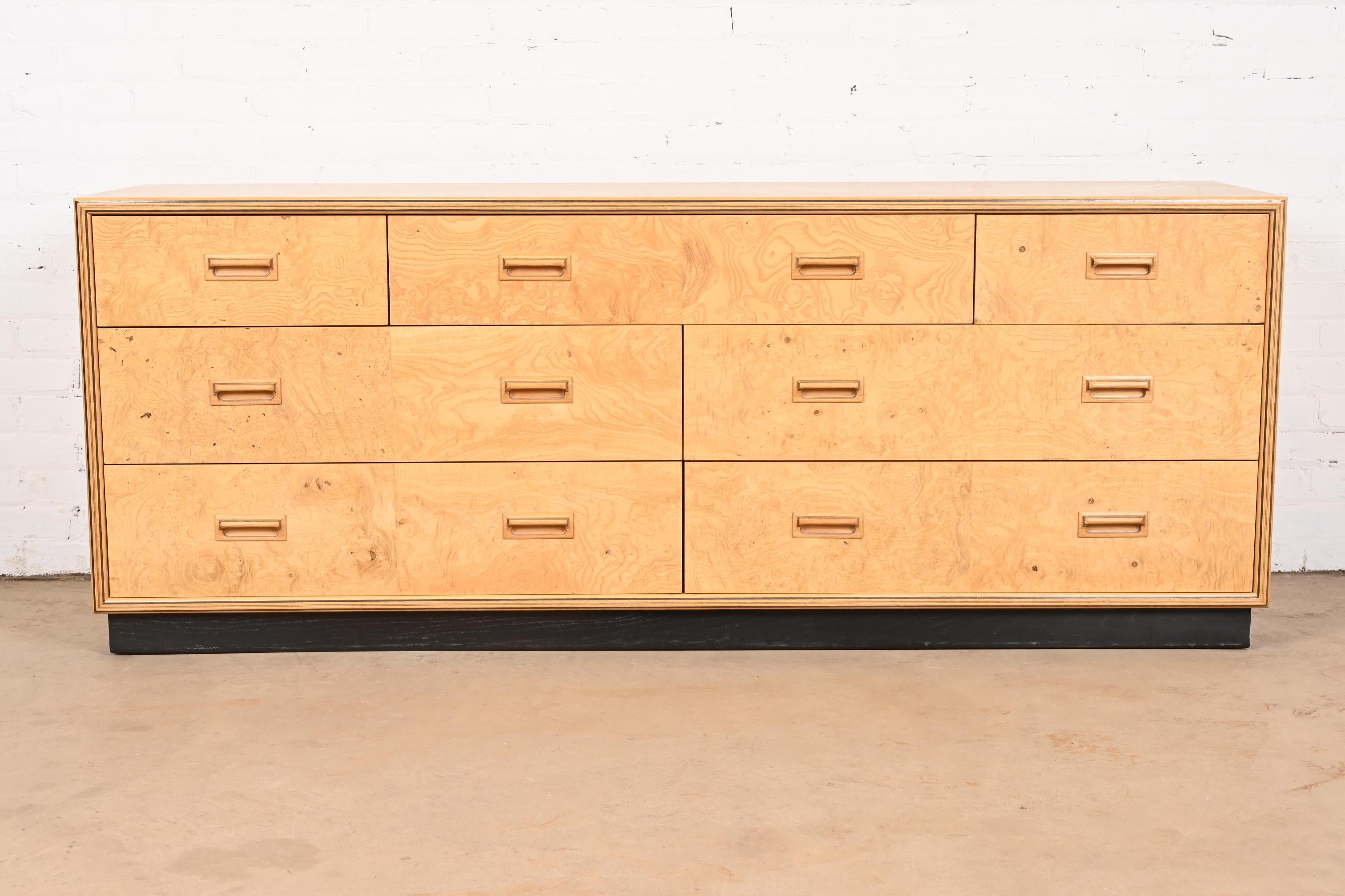 Mid-Century Modern Milo Baughman Style Burl Wood Dresser or Credenza by Henredon For Sale