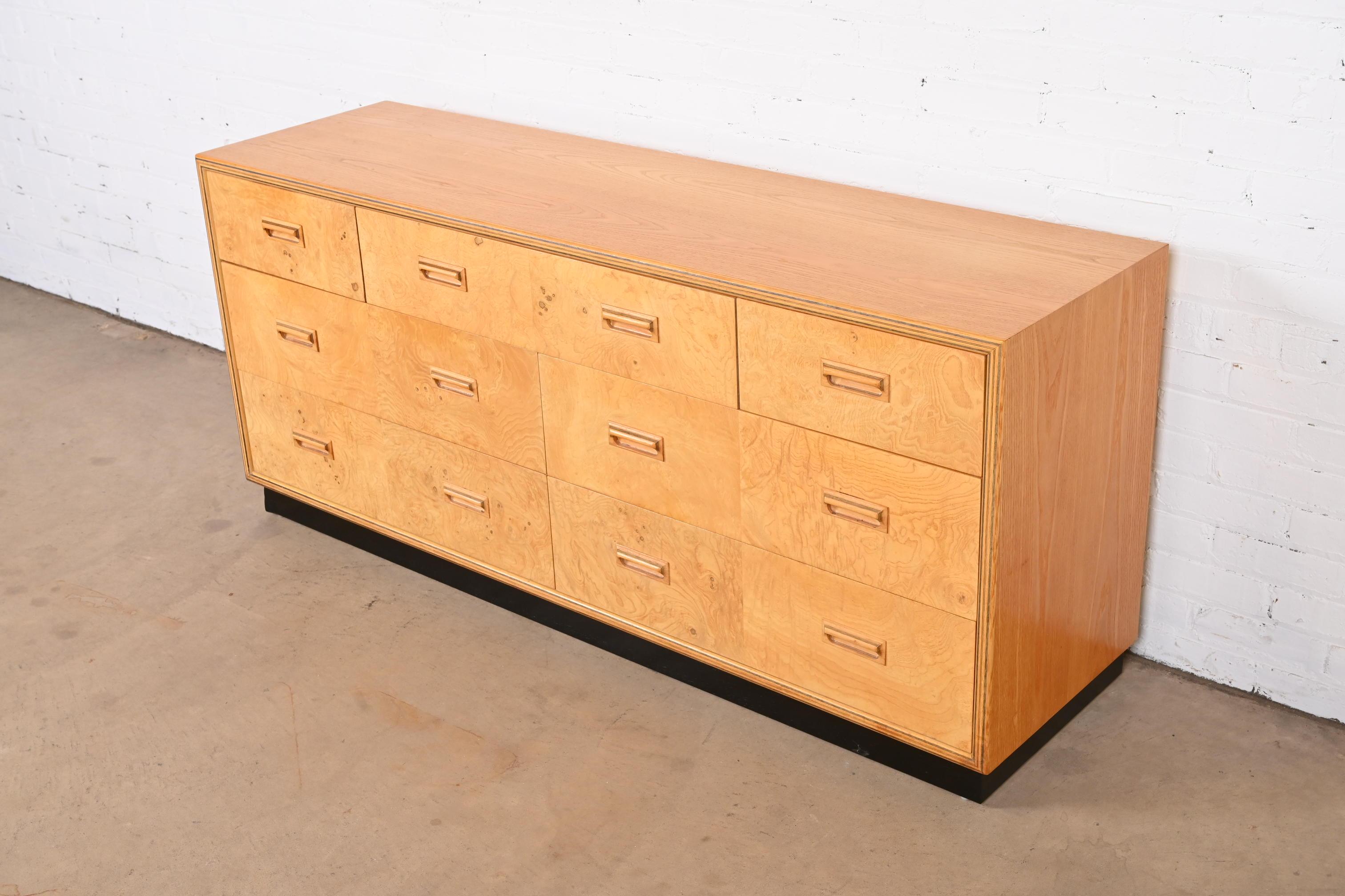 American Milo Baughman Style Burl Wood Dresser or Credenza by Henredon