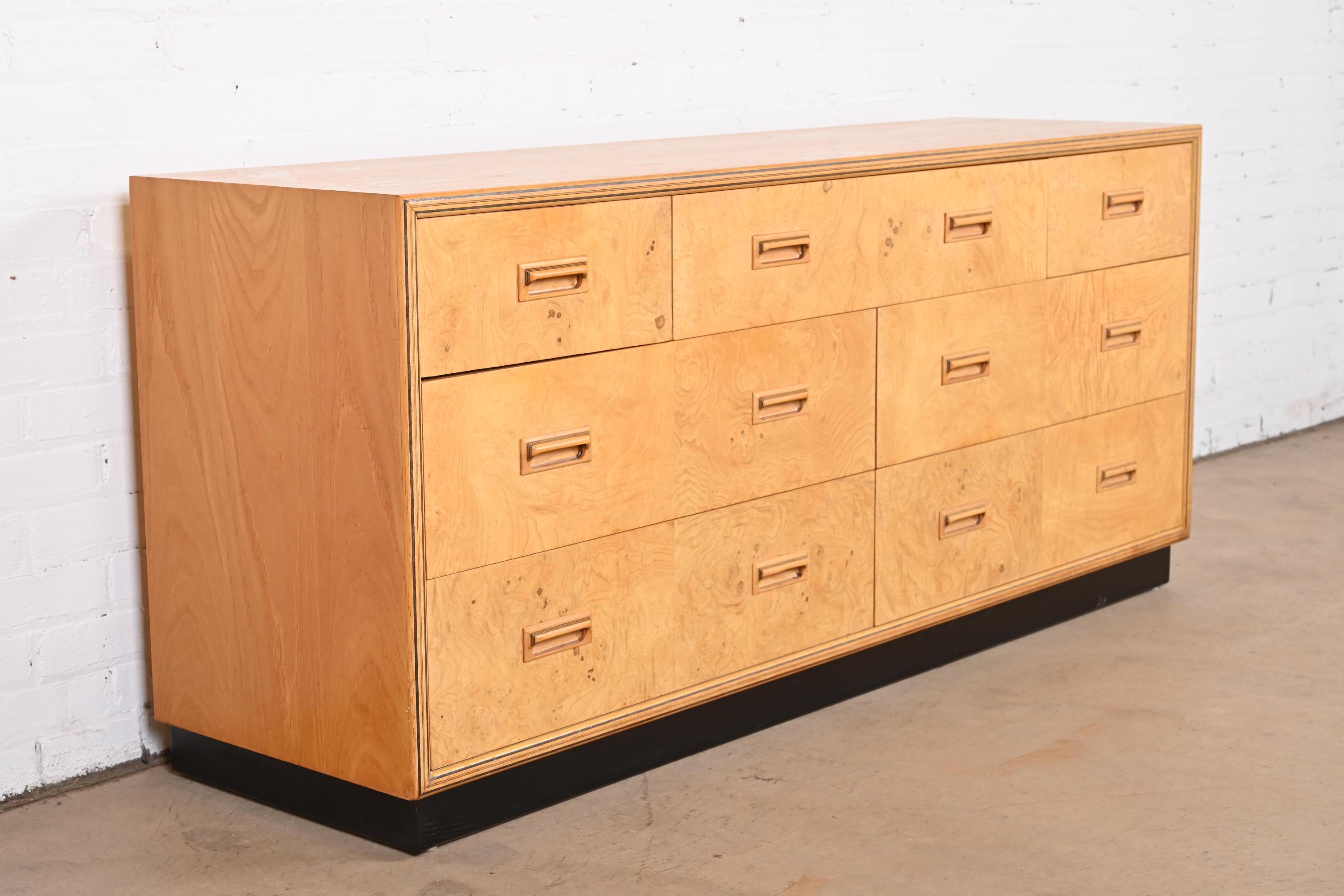20th Century Milo Baughman Style Burl Wood Dresser or Credenza by Henredon