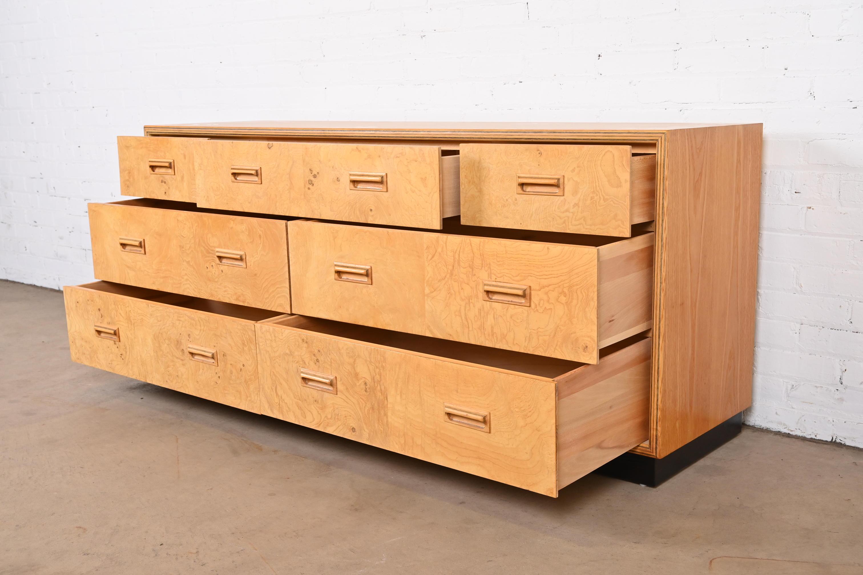 Ash Milo Baughman Style Burl Wood Dresser or Credenza by Henredon