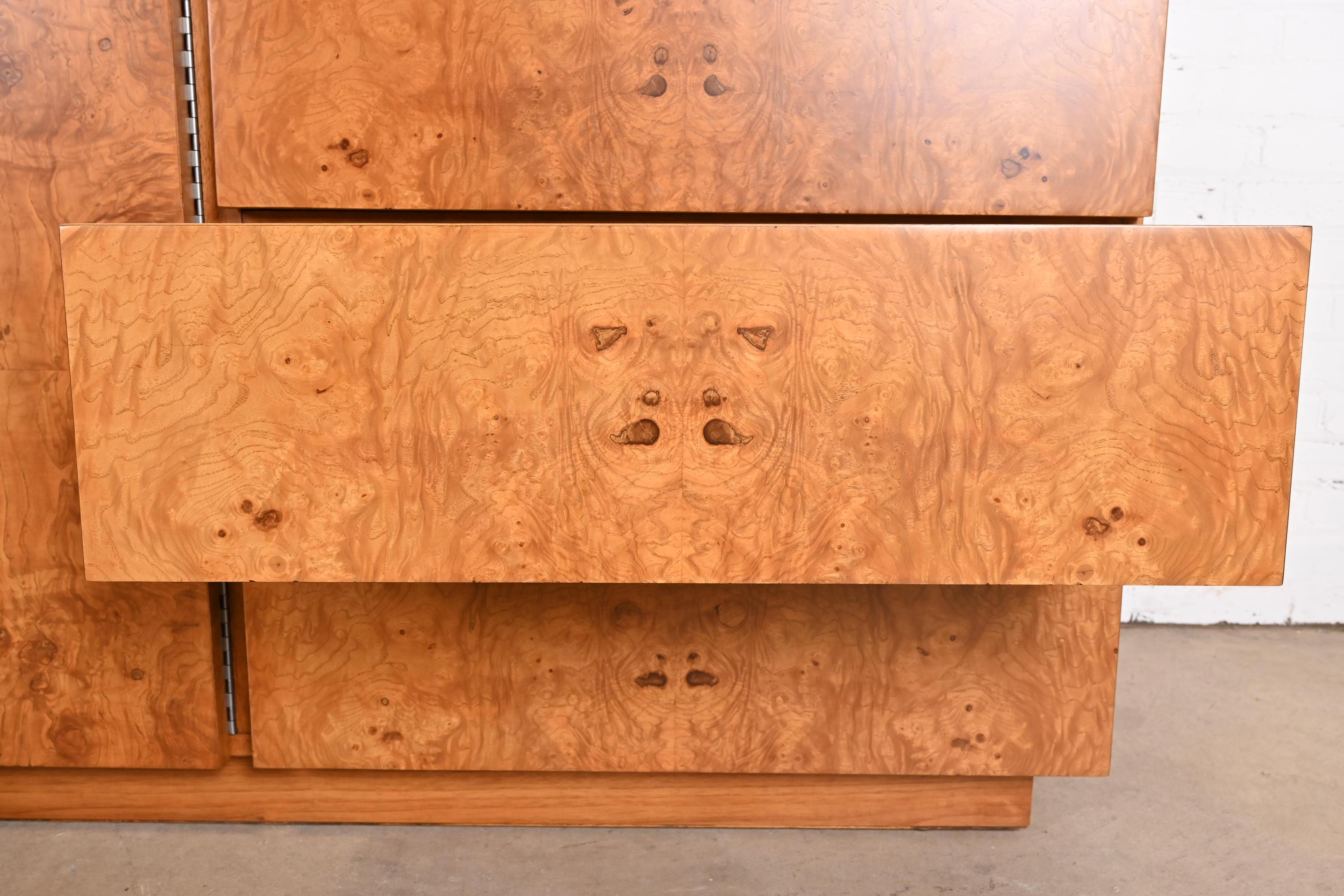 Milo Baughman Style Burl Wood Dresser or Credenza by Lane, Newly Refinished 3
