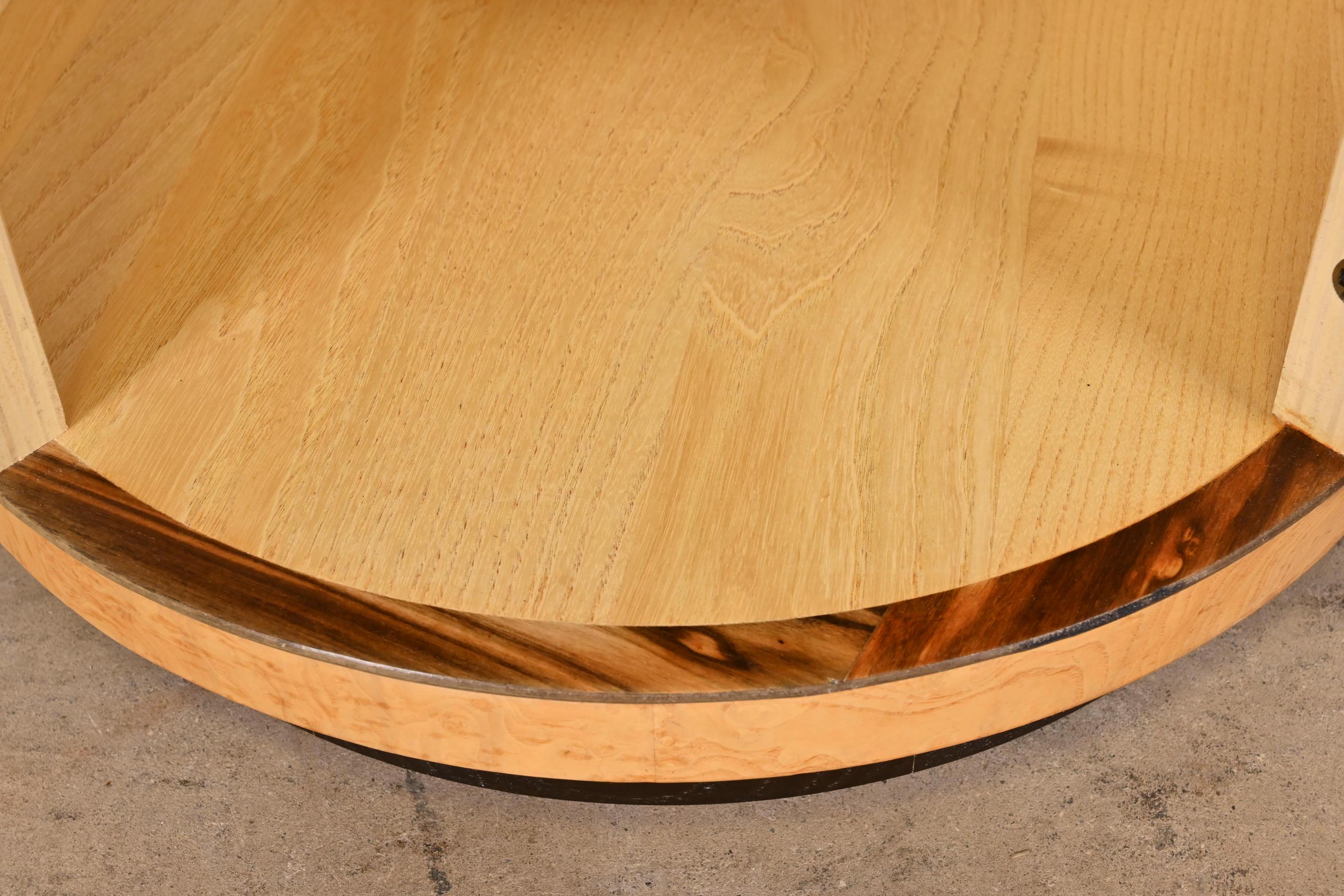 Milo Baughman Style Burl Wood Drum Side Table by Henredon For Sale 3