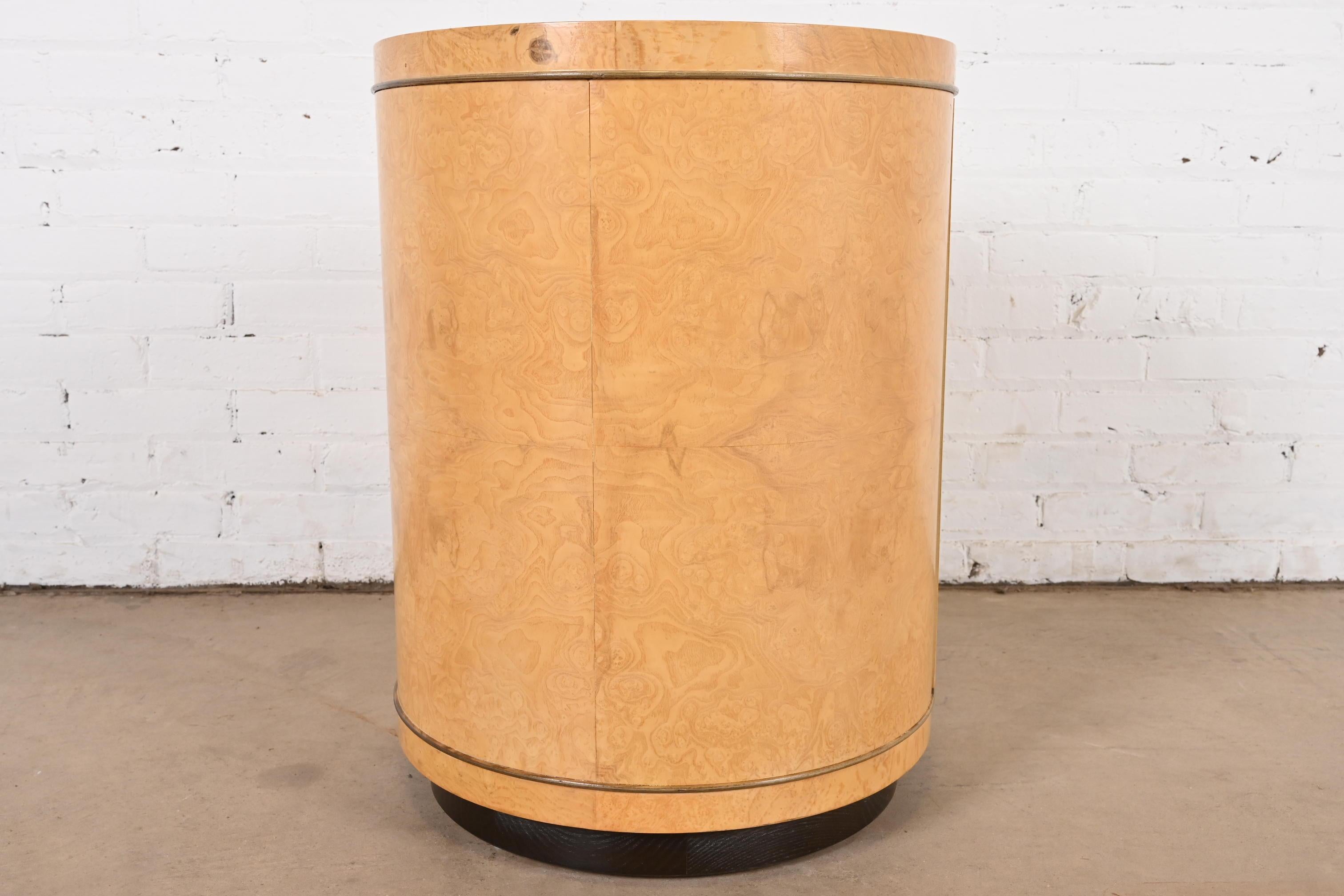 Milo Baughman Style Burl Wood Drum Side Table by Henredon For Sale 5