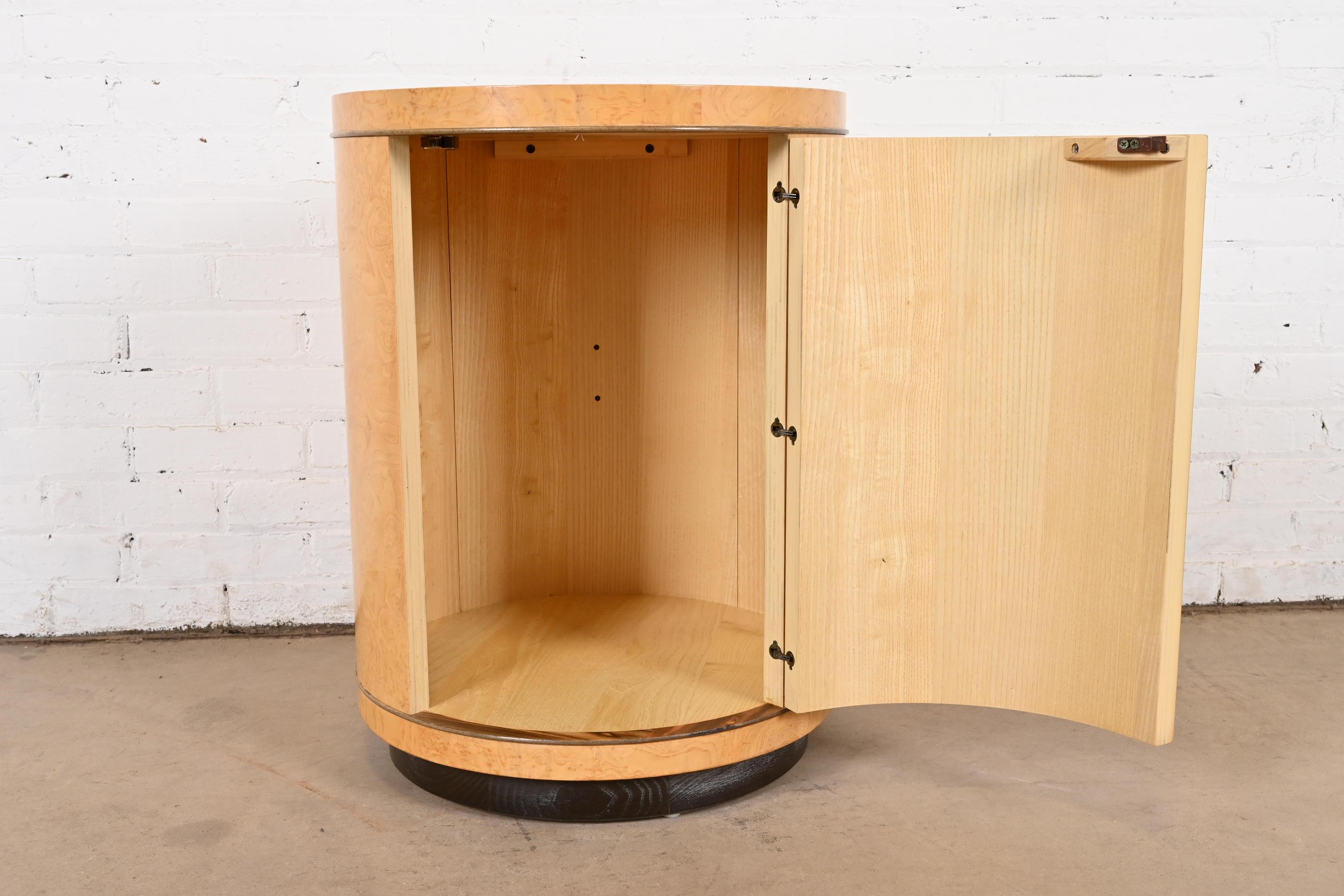 Milo Baughman Style Burl Wood Drum Side Table by Henredon For Sale 2