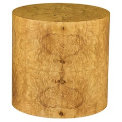 Milo Baughman Style Burl Wood Drum Side Table