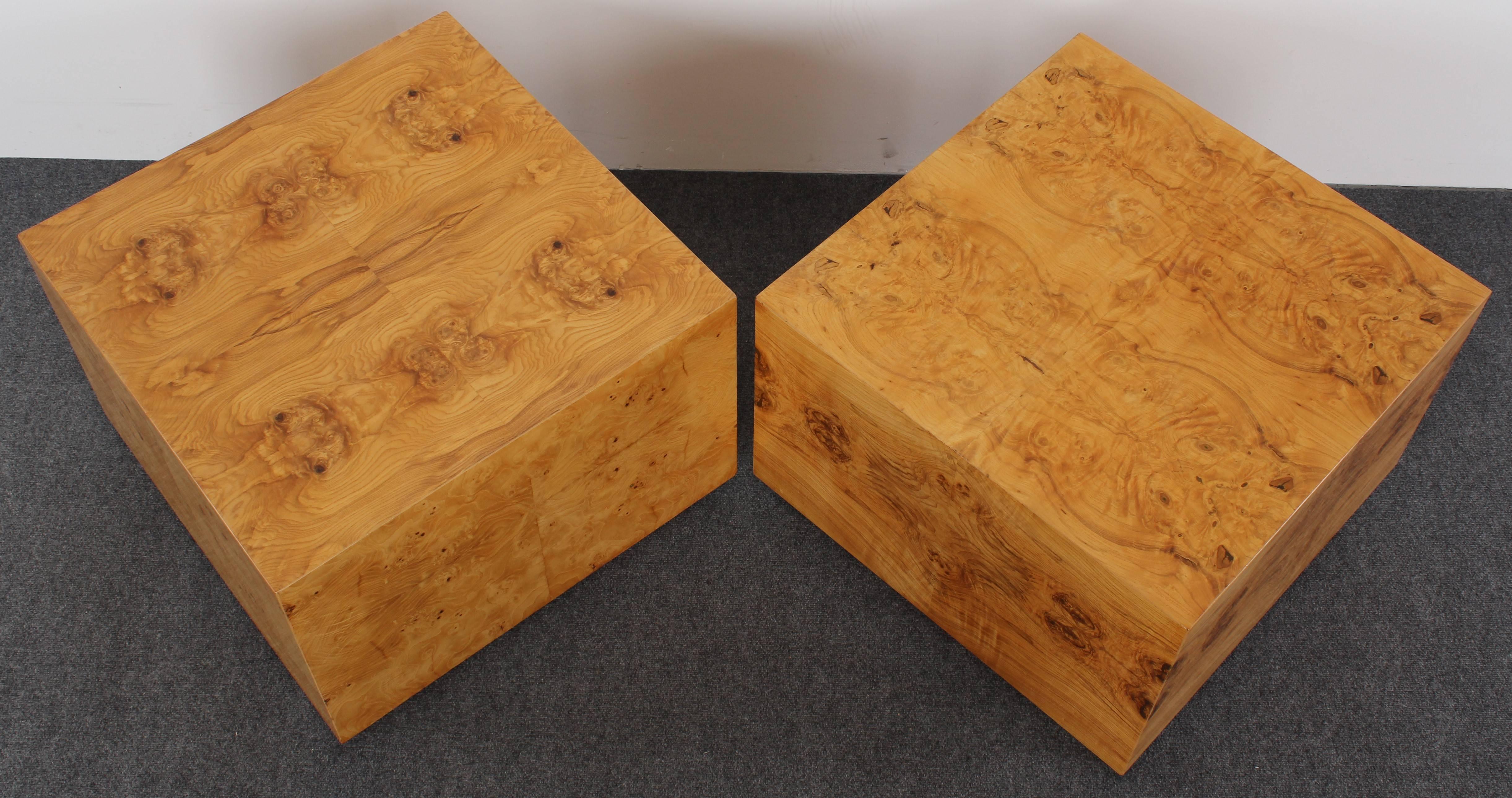 Milo Baughman Style Burl Wood End Tables, 1970s In Excellent Condition In Hamburg, PA