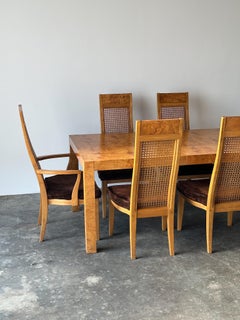 Milo Baughman Style Burl Wood Extendable Dining Set by Lane, Set of 7, 1970s