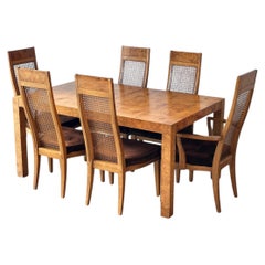 Conjunto de comedor extensible de madera con nudos, estilo Milo Baughman, de Lane, juego de 7 piezas, década de los 70