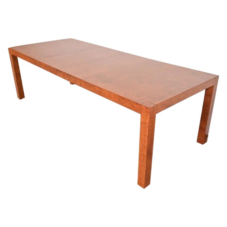 Milo Baughman Style Burl Wood Extension Dining Table by Lane, Newly Refinished