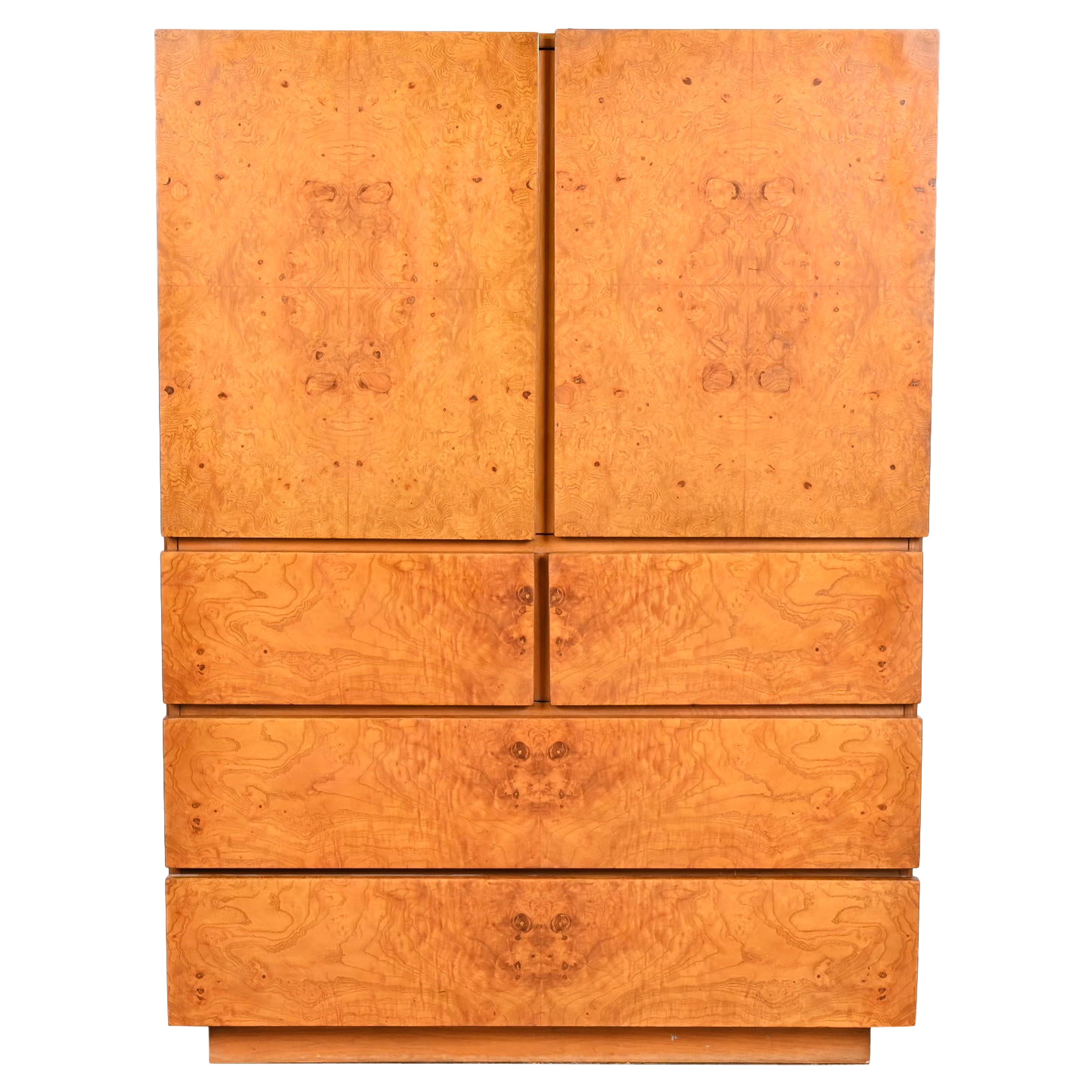 Milo Baughman Style Burl Wood Gentleman
s Chest by Lane, 1970s