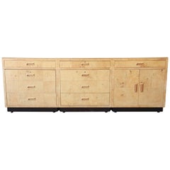 Milo Baughman Style Burl Wood Long Credenza or Bar Cabinet by Henredon