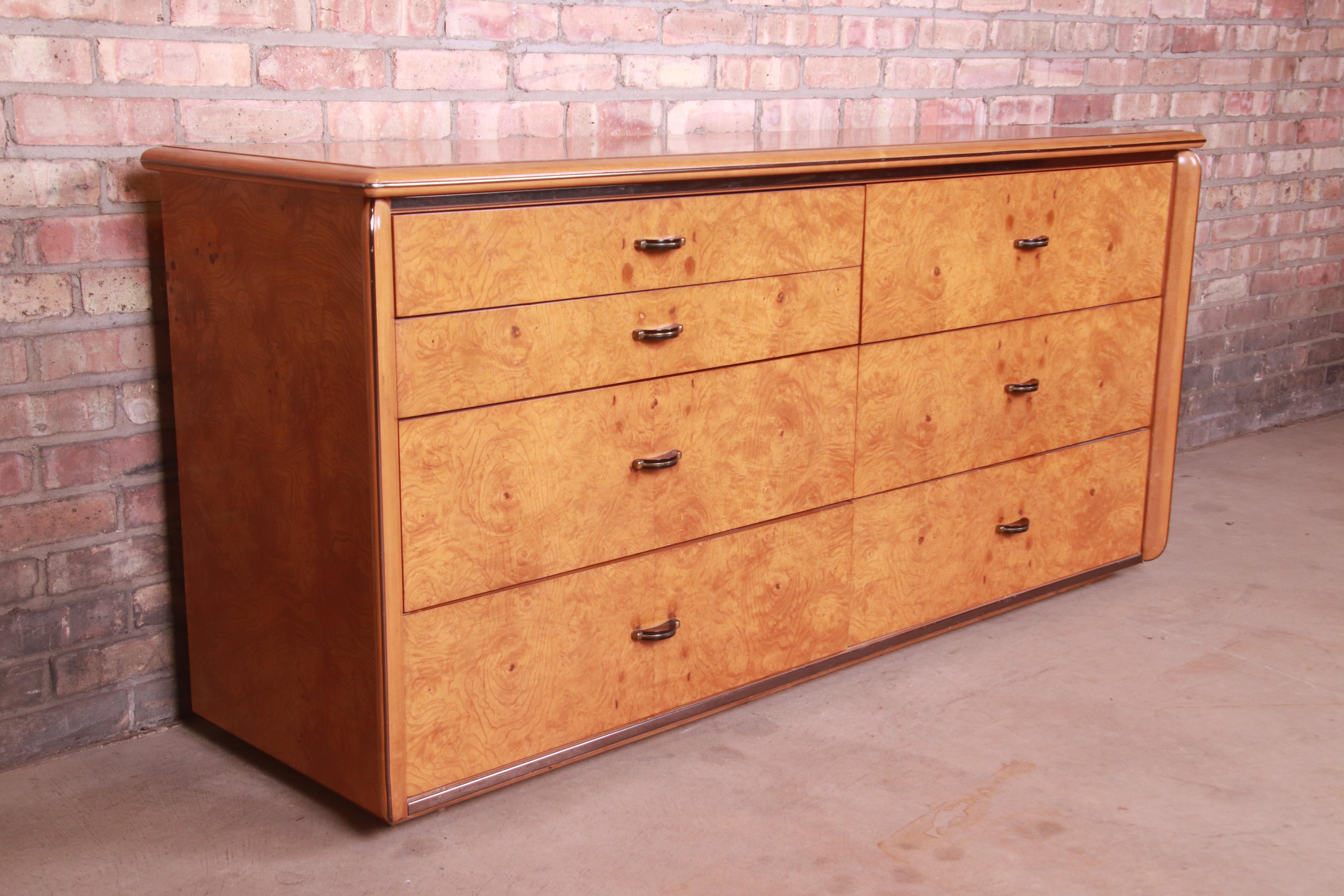 Late 20th Century Milo Baughman Style Burl Wood Long Dresser or Credenza by Lane, 1970s