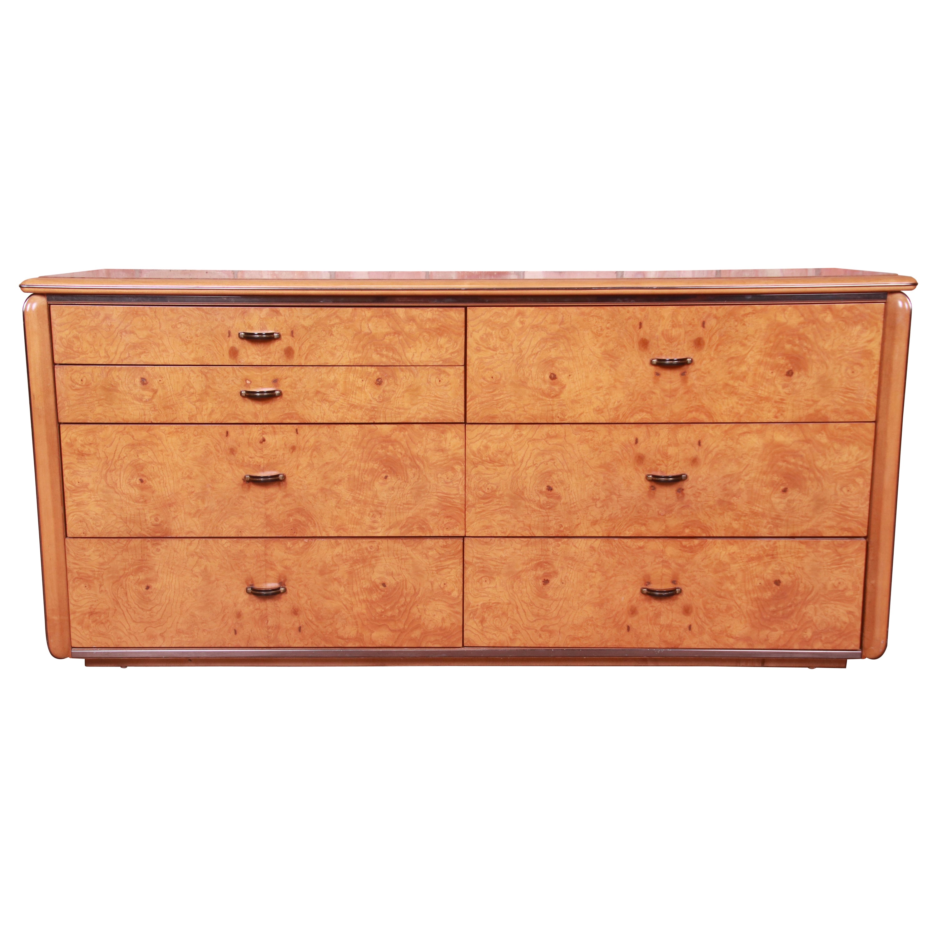Milo Baughman Style Burl Wood Long Dresser or Credenza by Lane, 1970s