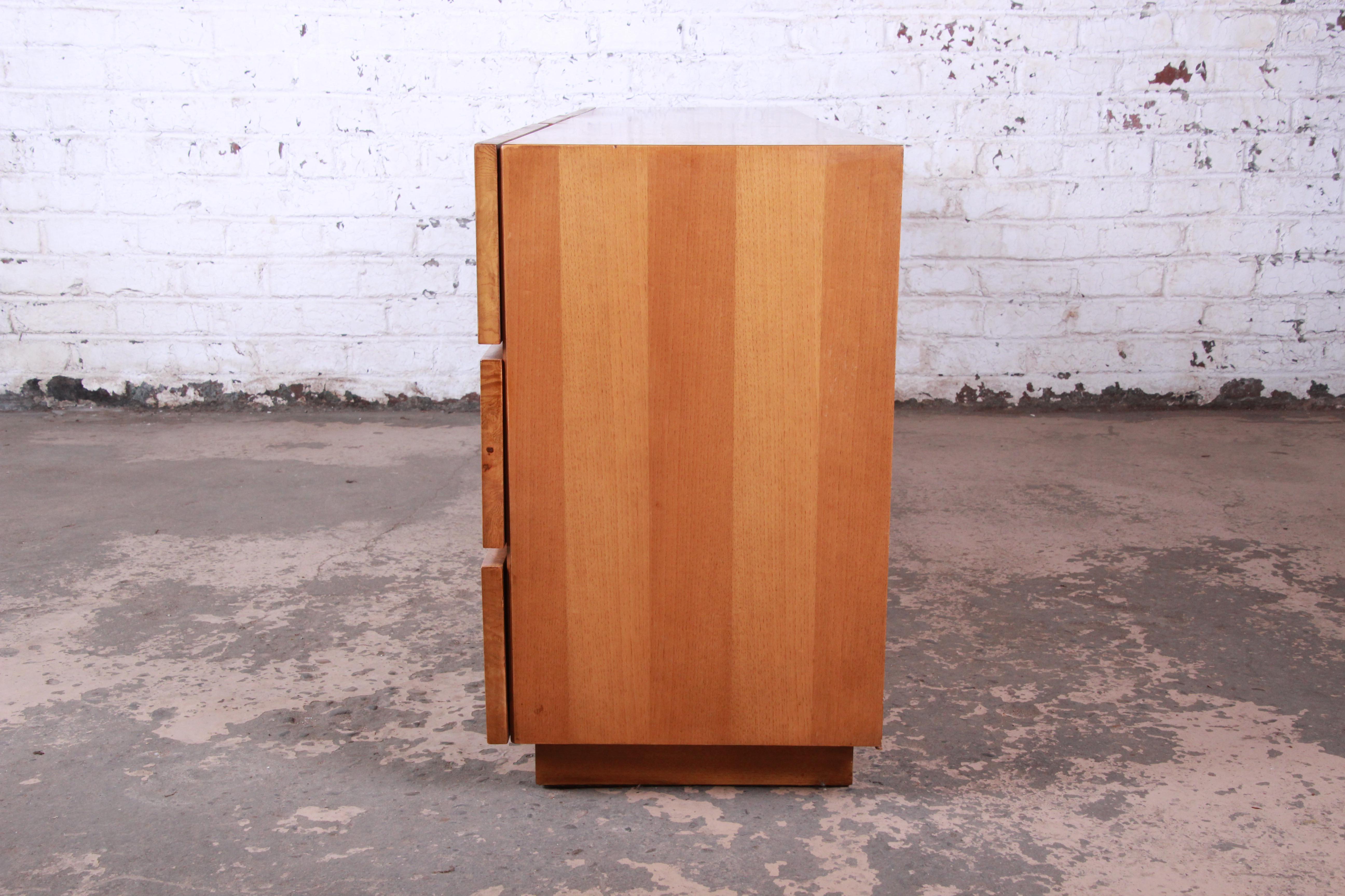 Milo Baughman Style Burl Wood Long Dresser or Credenza by Lane 5