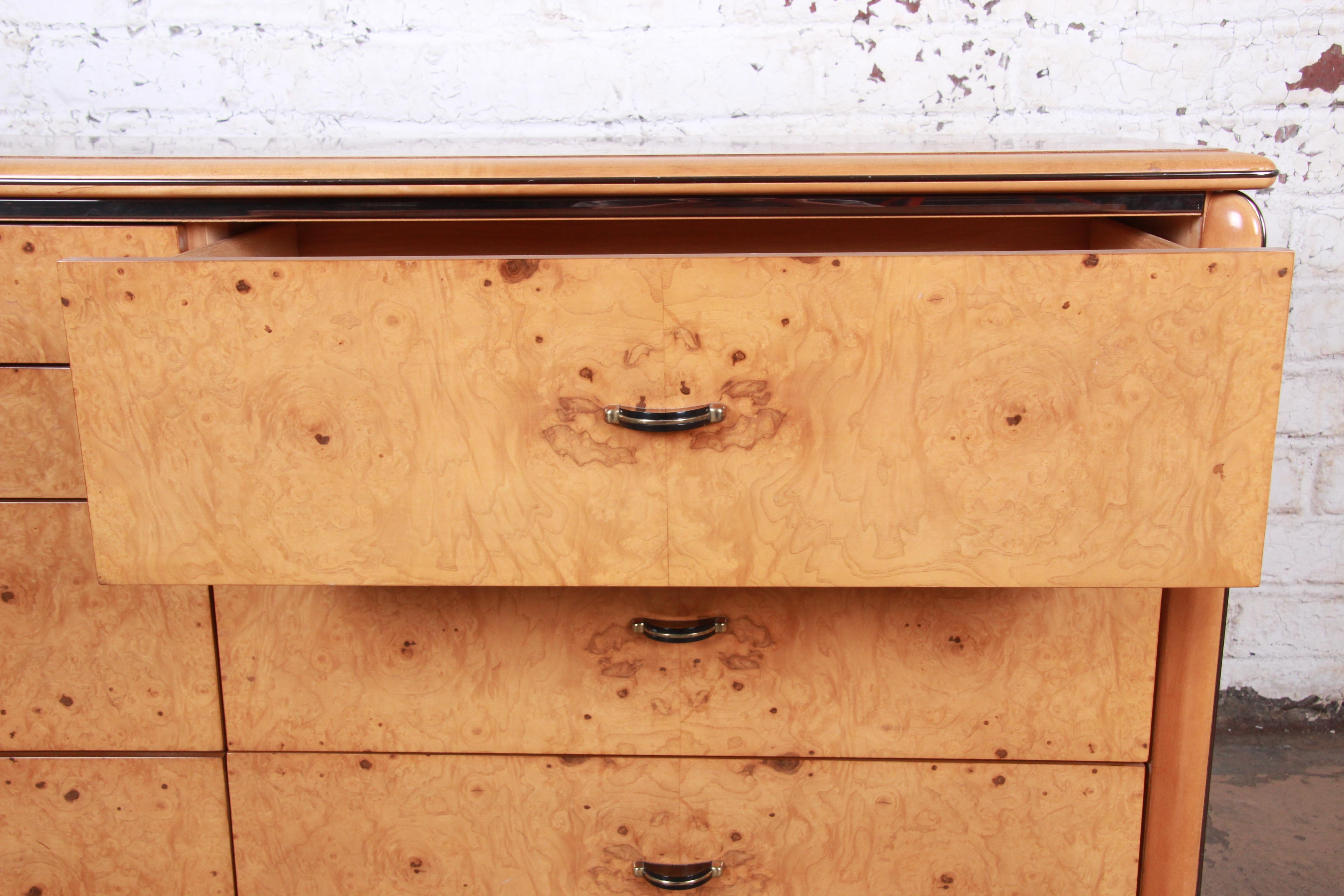 Milo Baughman Style Burl Wood Long Dresser or Credenza by Lane 5