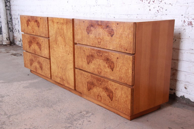Milo Baughman Style Burl Wood Long Dresser Or Credenza By Lane At