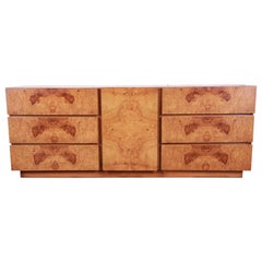 Milo Baughman Style Burl Wood Long Dresser or Credenza by Lane