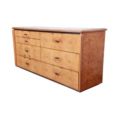 Milo Baughman Style Burl Wood Long Dresser or Credenza by Lane