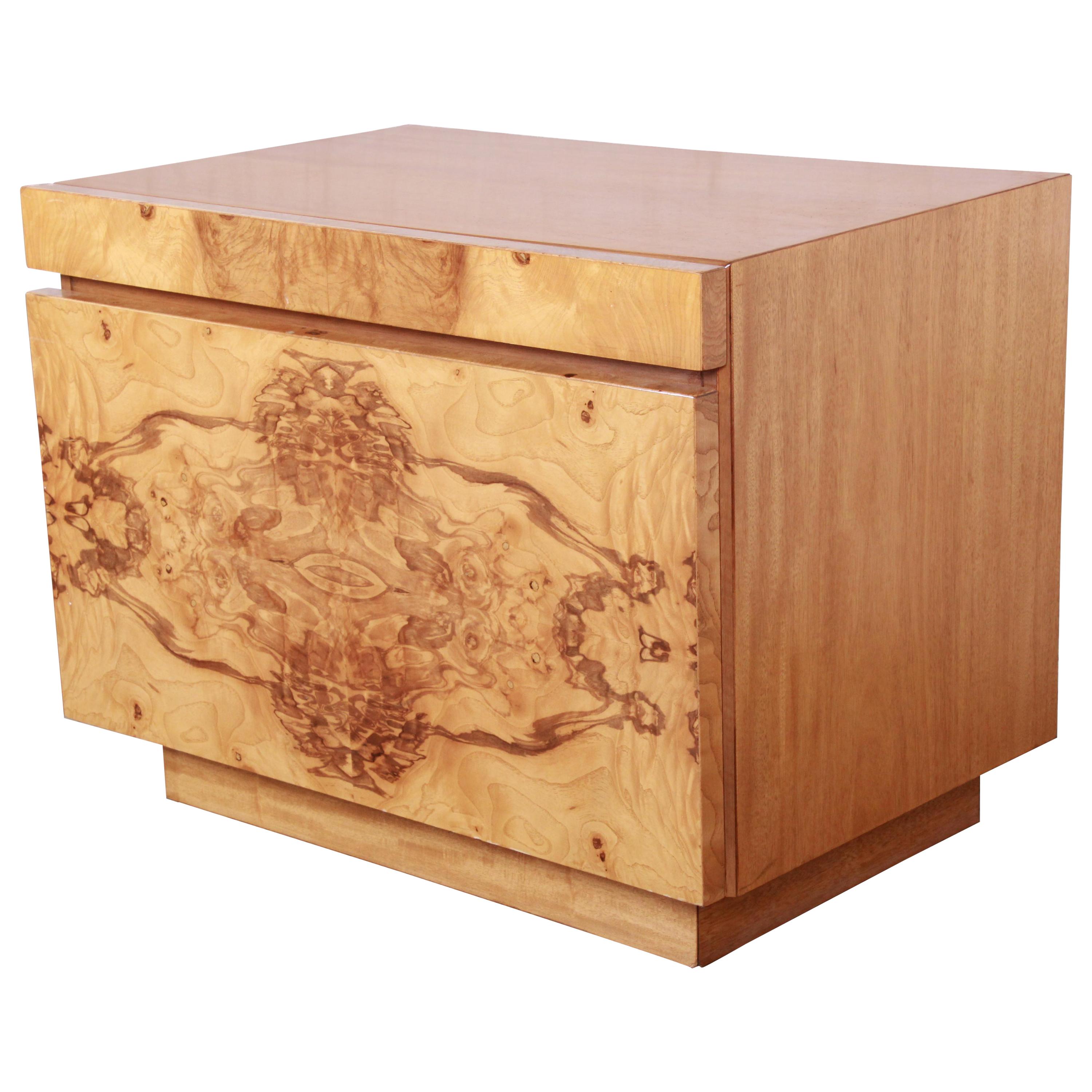 Milo Baughman Style Burl Wood Nightstand by Lane