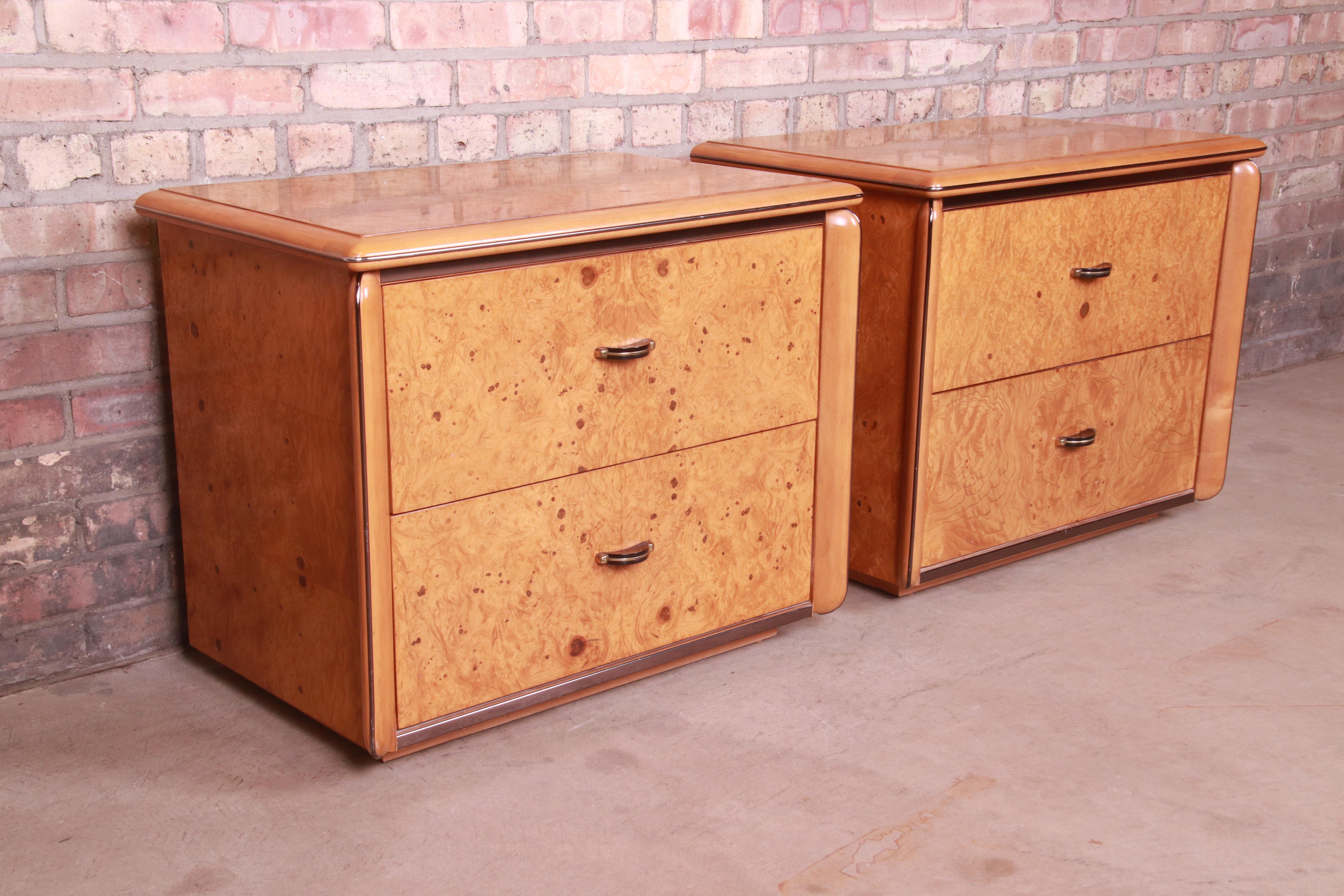Late 20th Century Milo Baughman Style Burl Wood Nightstands by Lane, 1970s