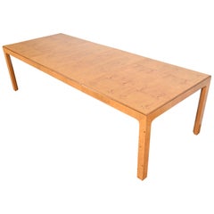 Milo Baughman Style Burl Wood Parsons Dining Table by Henredon, Newly Refinished