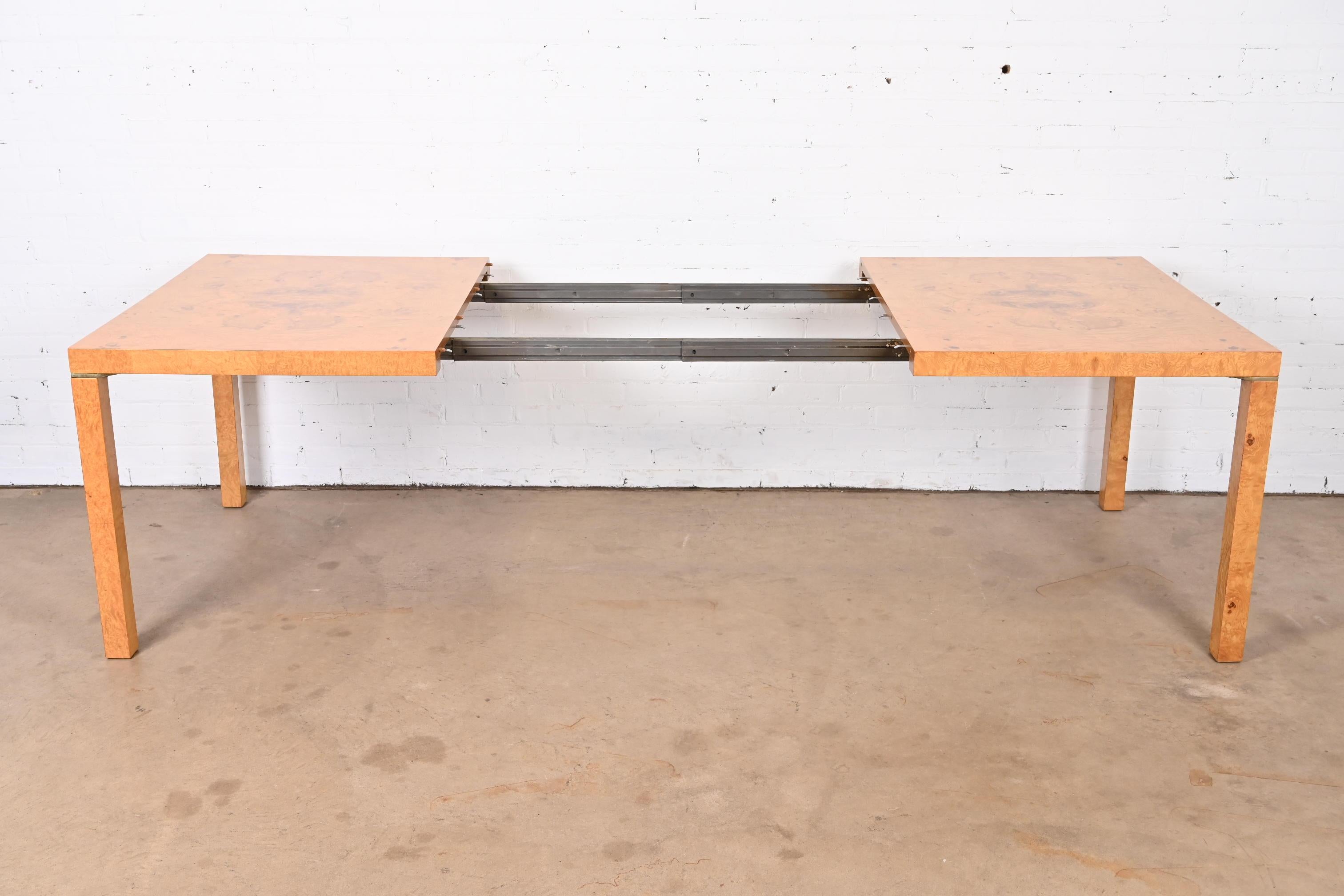 Milo Baughman Style Burl Wood Parsons Dining Table by Lane, Newly Refinished 3