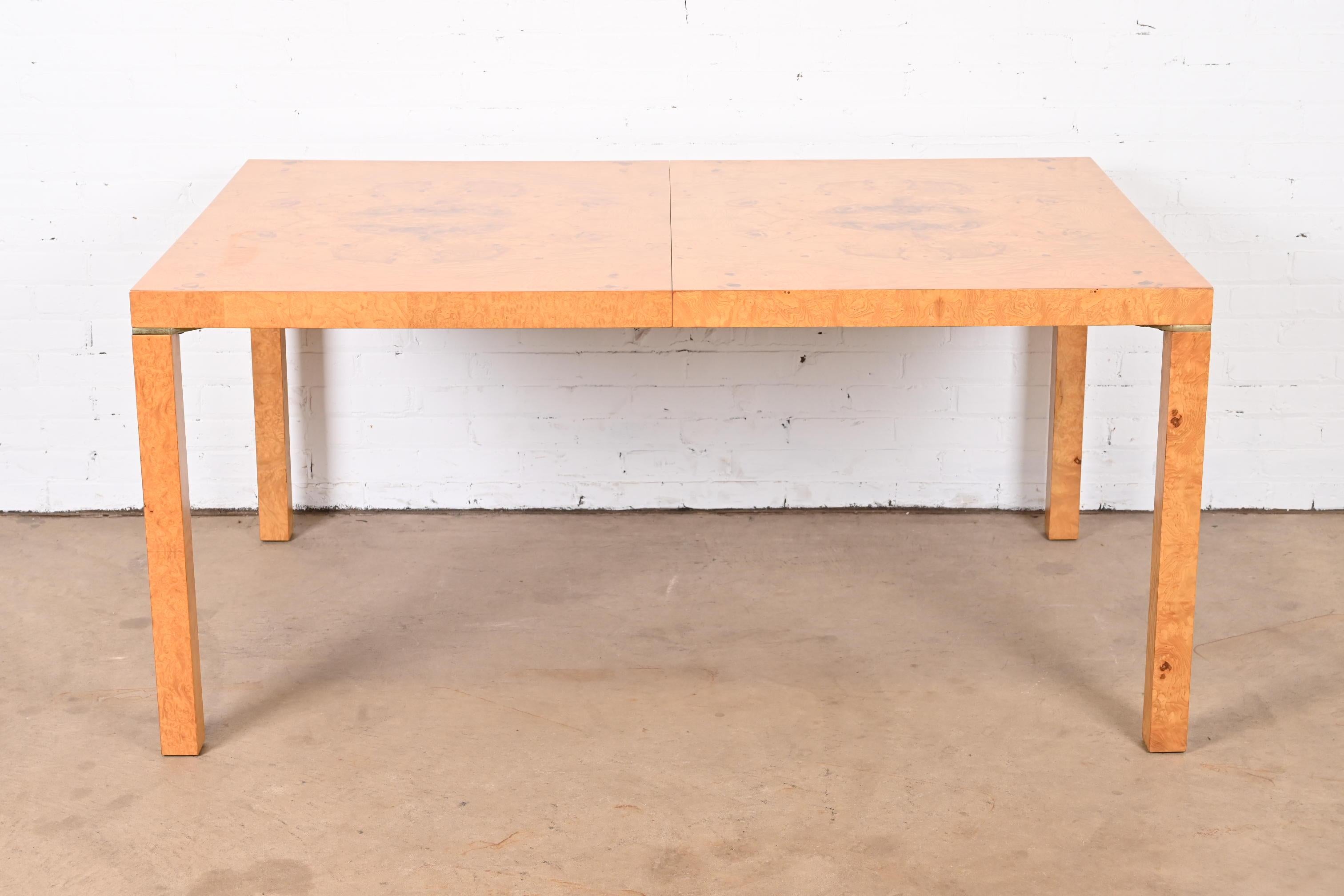 Milo Baughman Style Burl Wood Parsons Dining Table by Lane, Newly Refinished 4