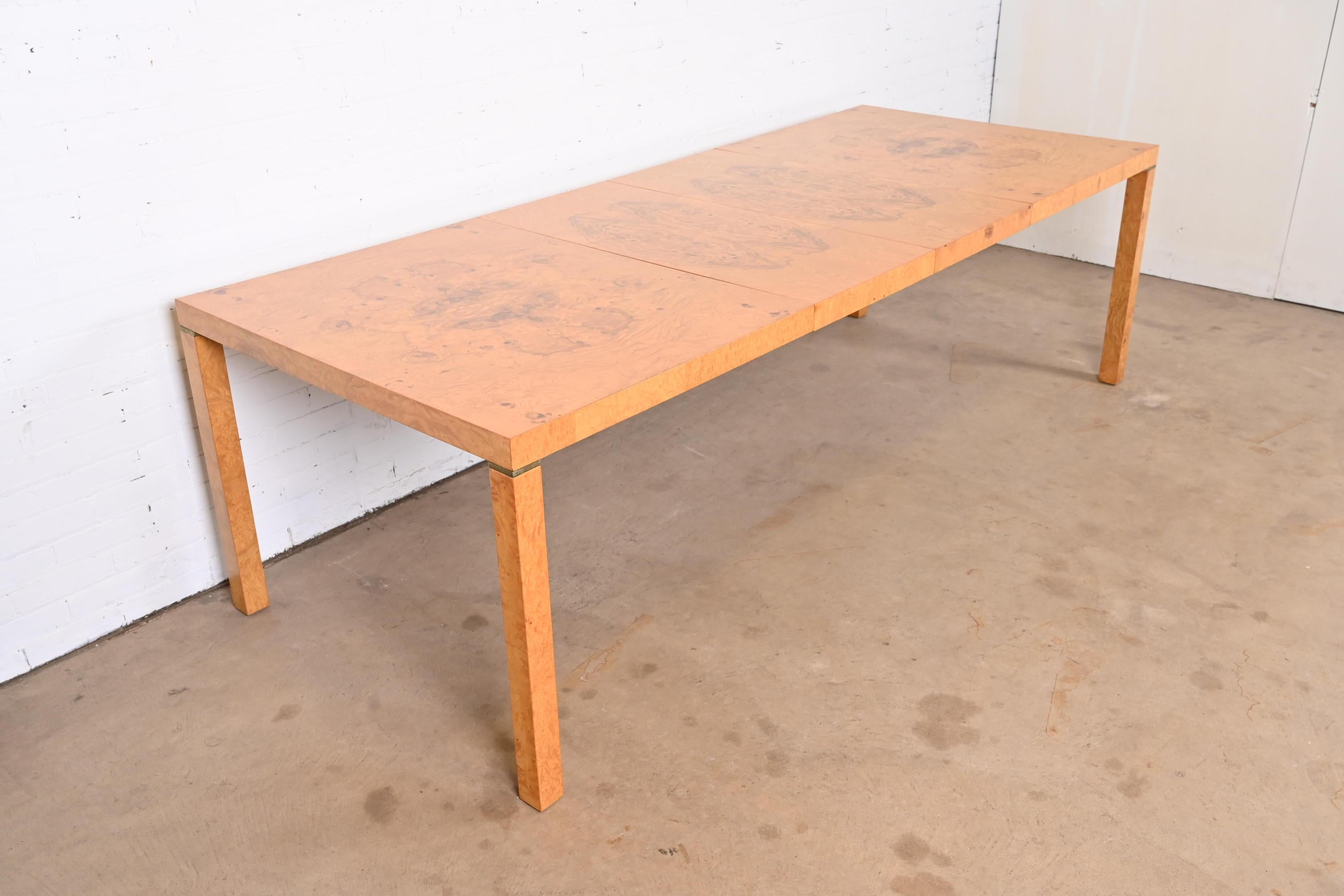 American Milo Baughman Style Burl Wood Parsons Dining Table by Lane, Newly Refinished