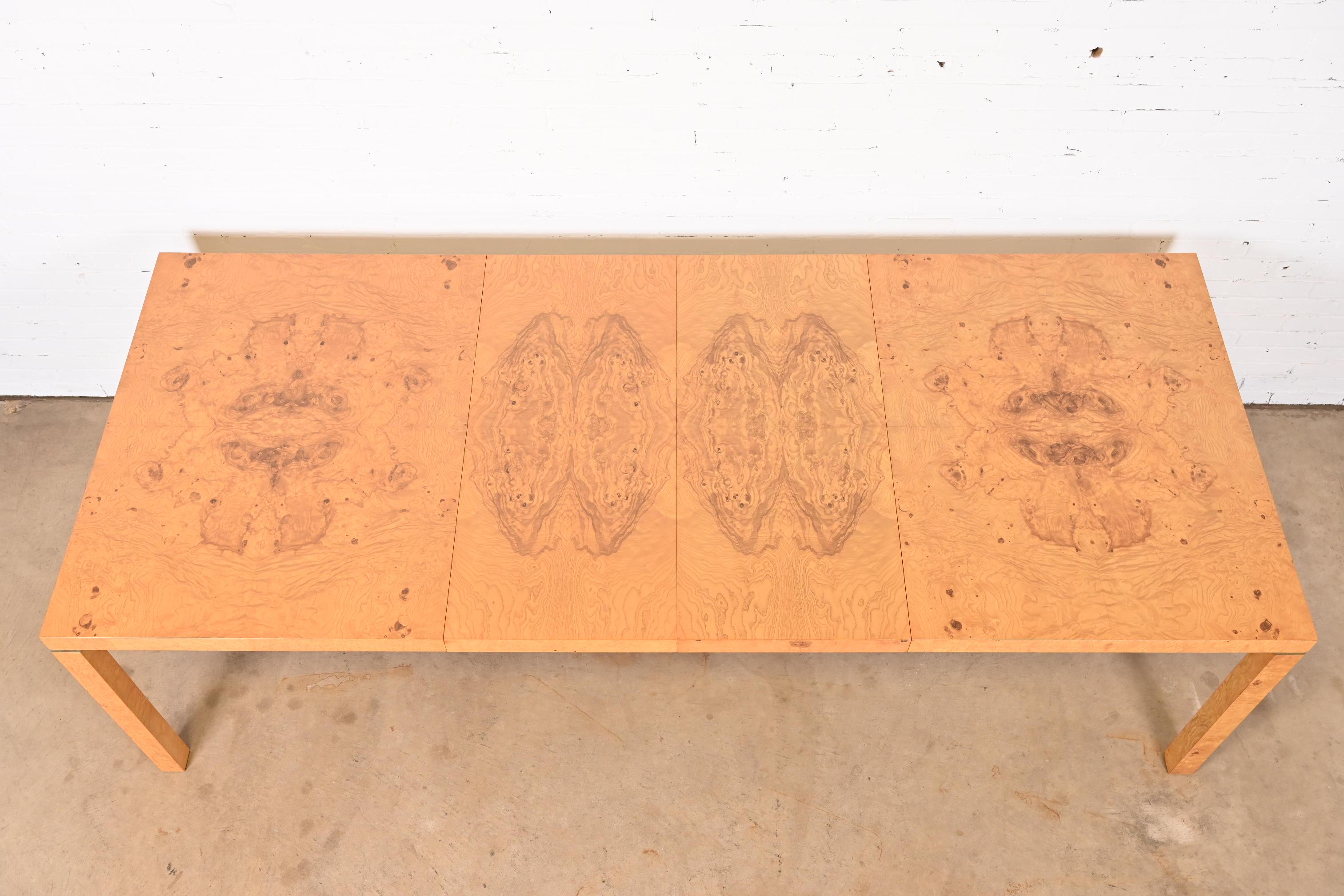 Milo Baughman Style Burl Wood Parsons Dining Table by Lane, Newly Refinished 1