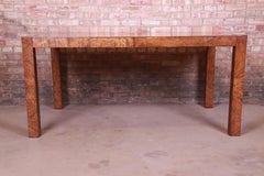 Milo Baughman Style Burl Wood Parsons Extension Dining Table by Lane, Refinished