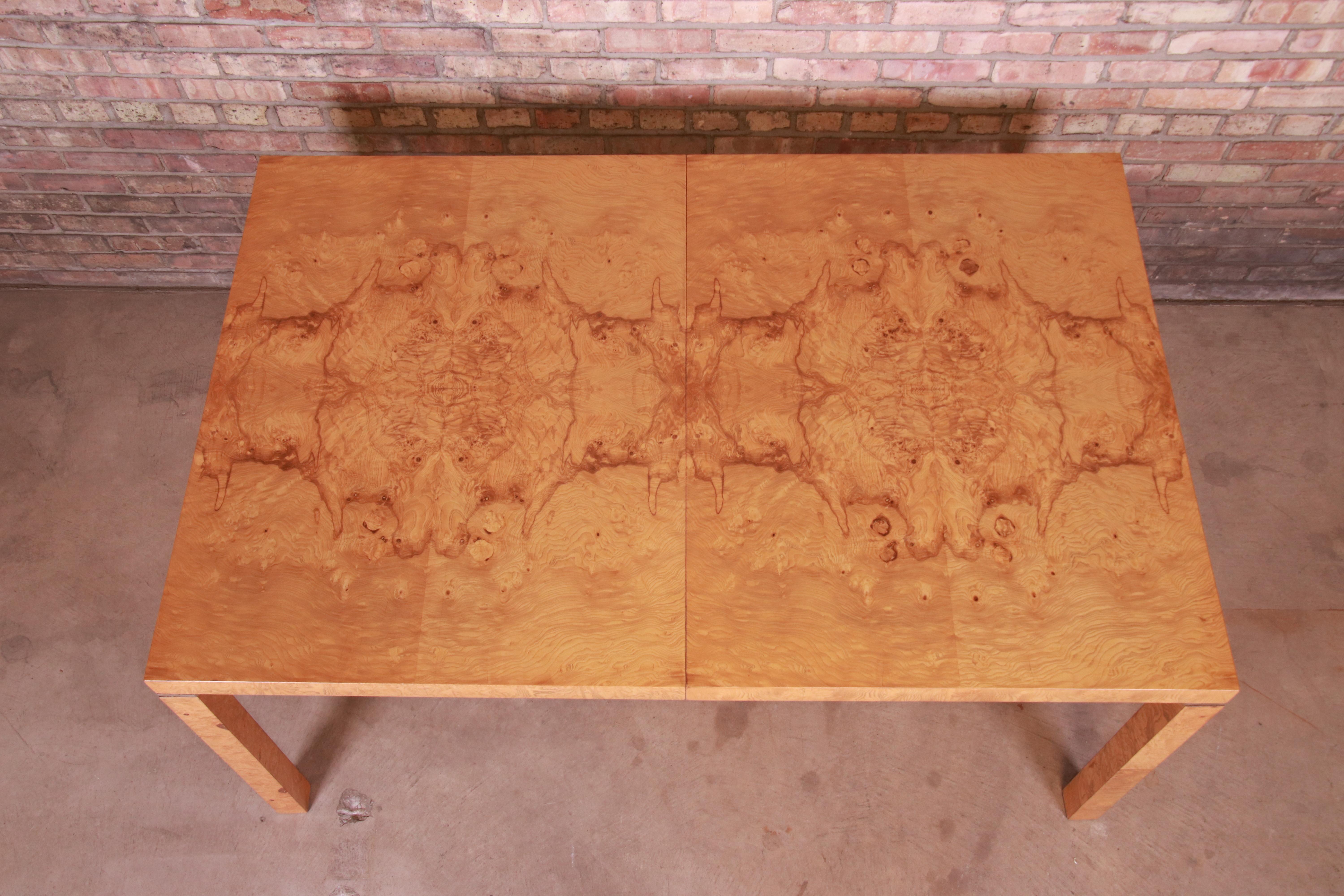 Milo Baughman Style Burl Wood Parsons Extension Dining Table by Lane, Restored 8