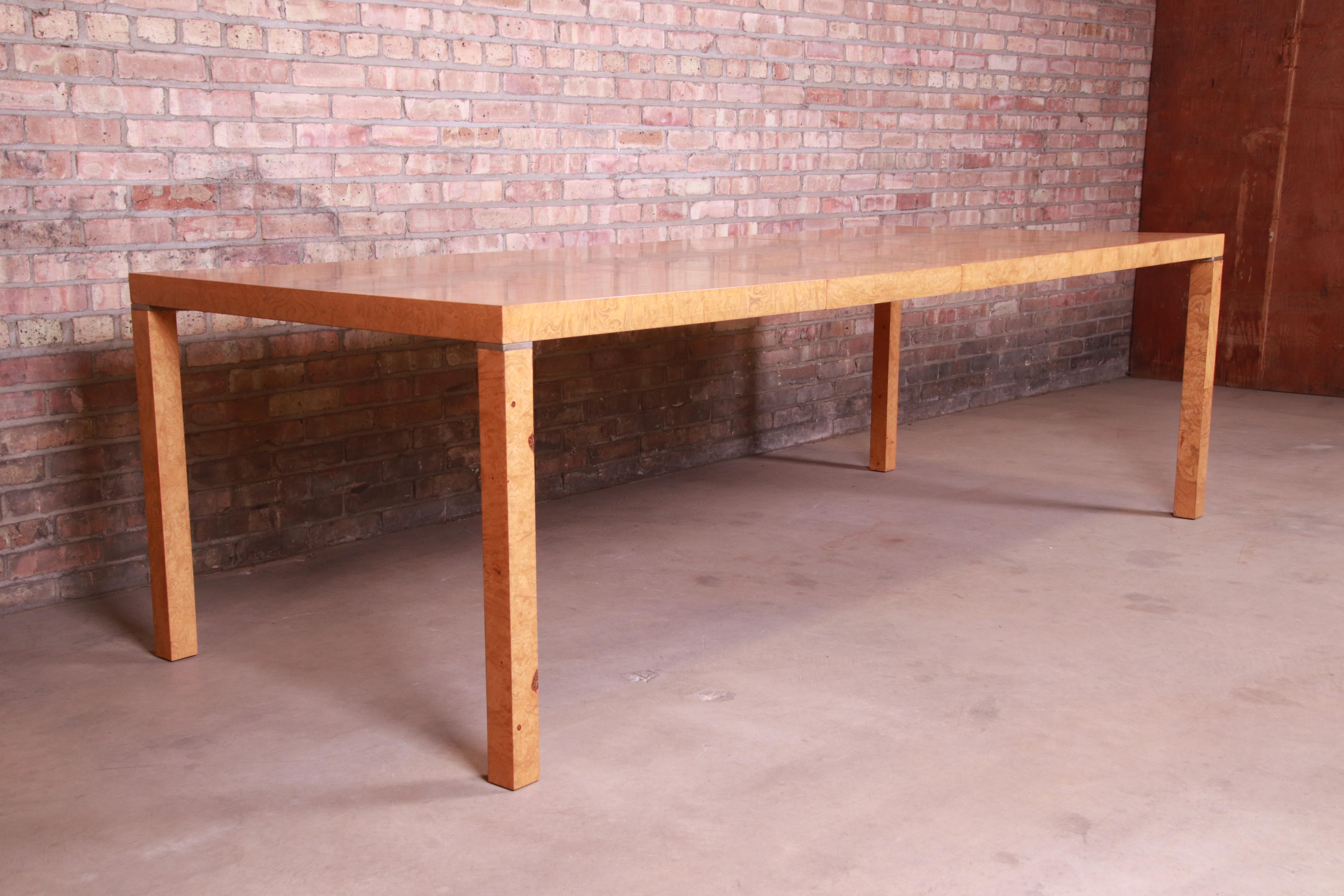 Milo Baughman Style Burl Wood Parsons Extension Dining Table by Lane, Restored In Good Condition In South Bend, IN