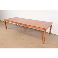 Milo Baughman Style Burl Wood Parsons Extension Dining Table, Newly Refinished