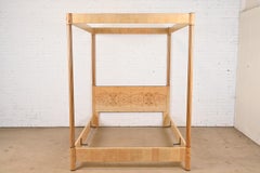 Milo Baughman Style Burl Wood Queen Size Canopy Bed by Henredon
