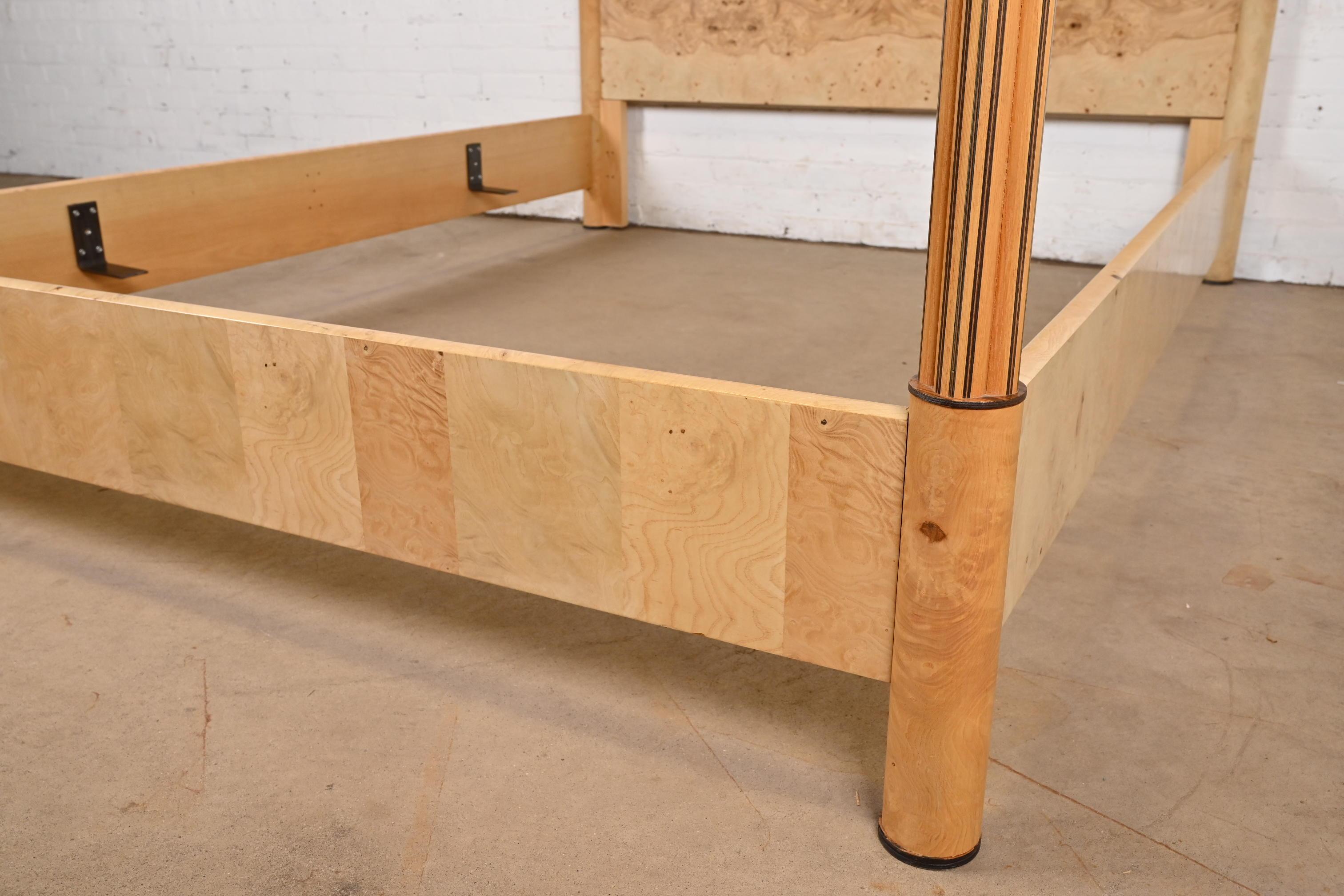 Late 20th Century Milo Baughman Style Burl Wood Queen Size Canopy Bed by Henredon For Sale