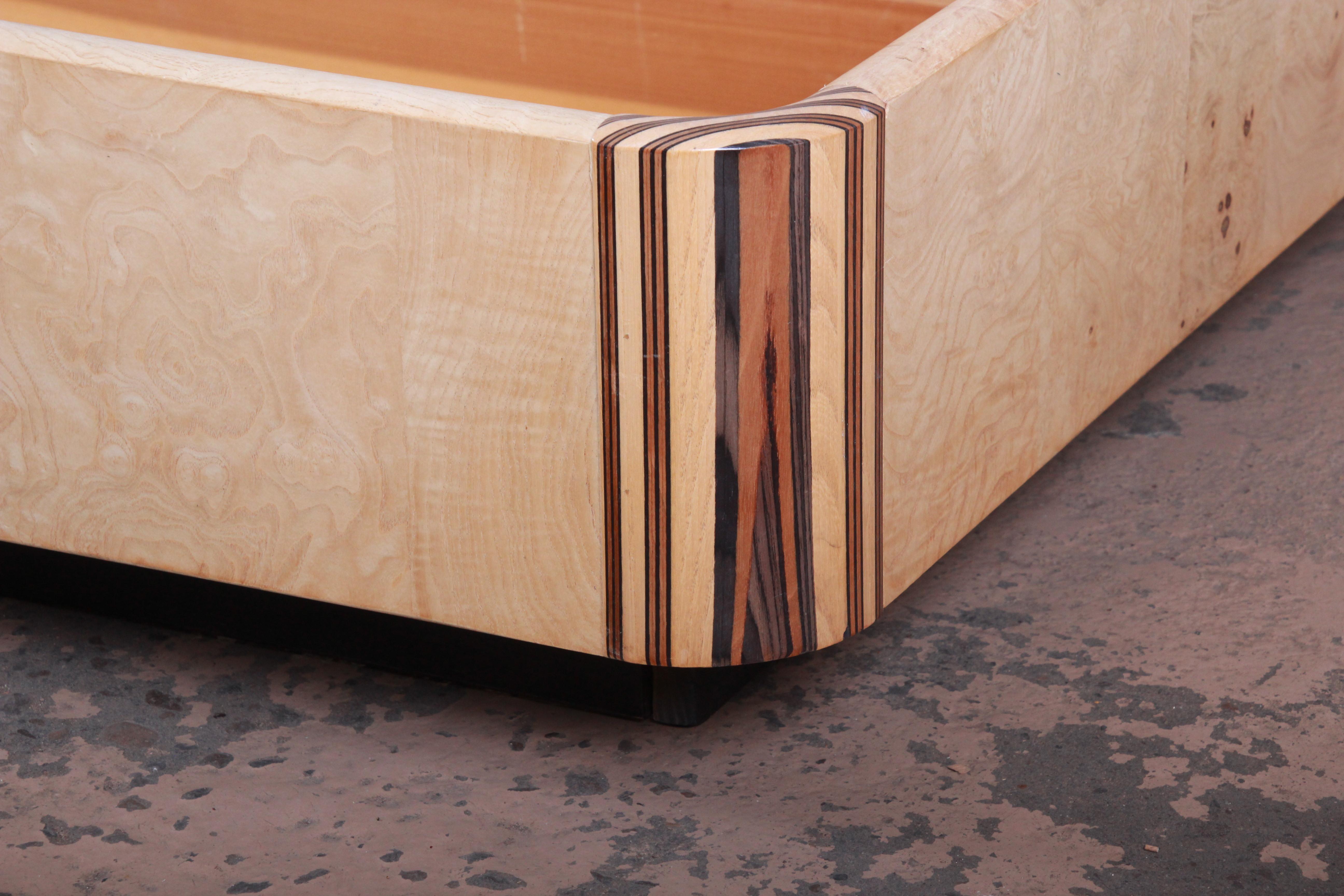 Milo Baughman Style Burl Wood Queen Size Platform Bed by Henredon 3